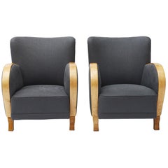 Paar schwedische Art Deco Sessel aus Birke und Stoff