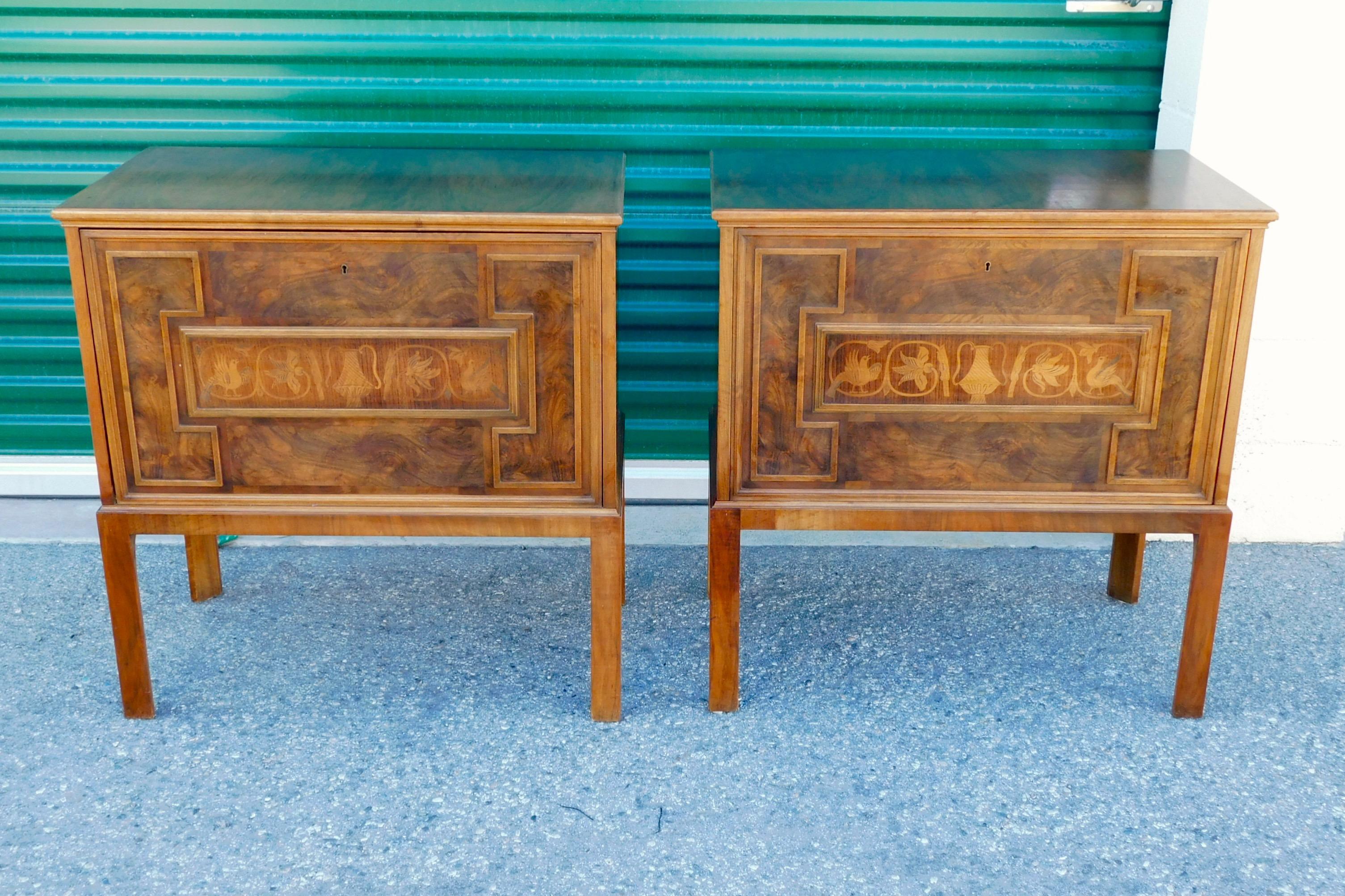 Pair of Swedish Art Deco Inlaid Chests in Highly Figured Walnut, circa 1920 1