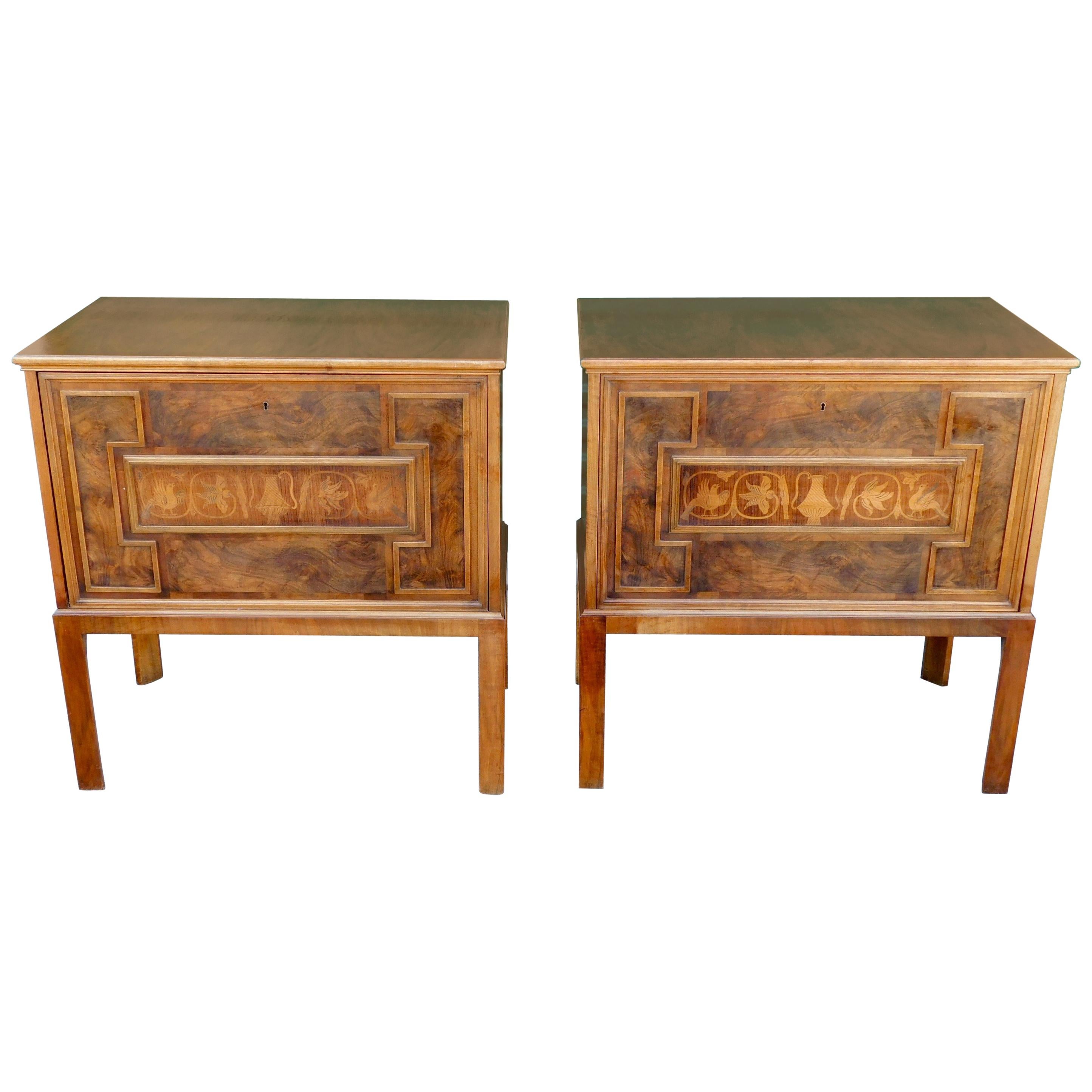 Pair of Swedish Art Deco Inlaid Chests in Highly Figured Walnut, circa 1920