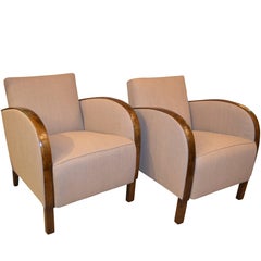 Pair of Swedish Art Deco Linen Upholstered Armchairs, circa 1930s
