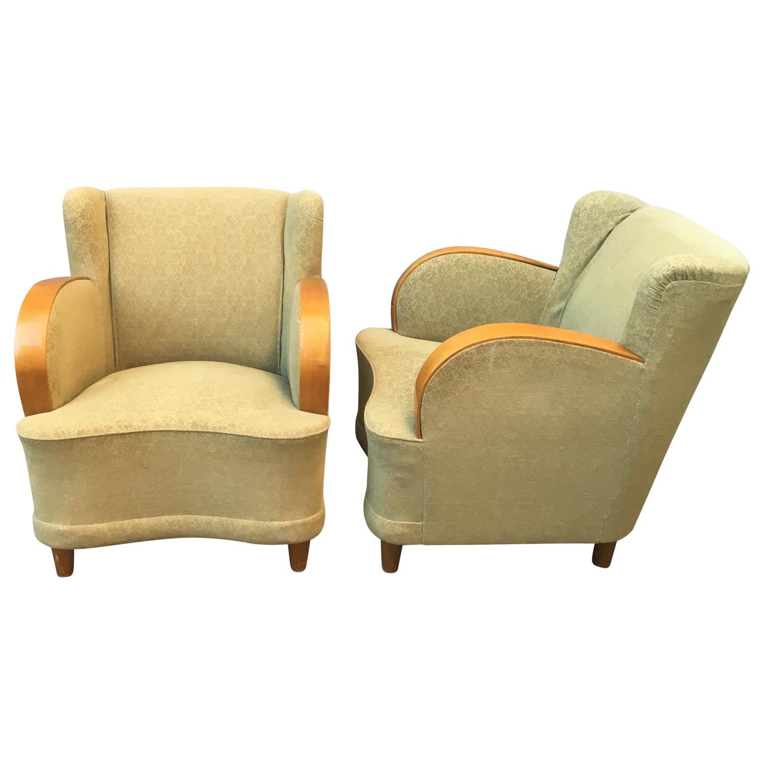 Pair of Swedish Art Deco Lounge Chairs In Good Condition In Haddonfield, NJ