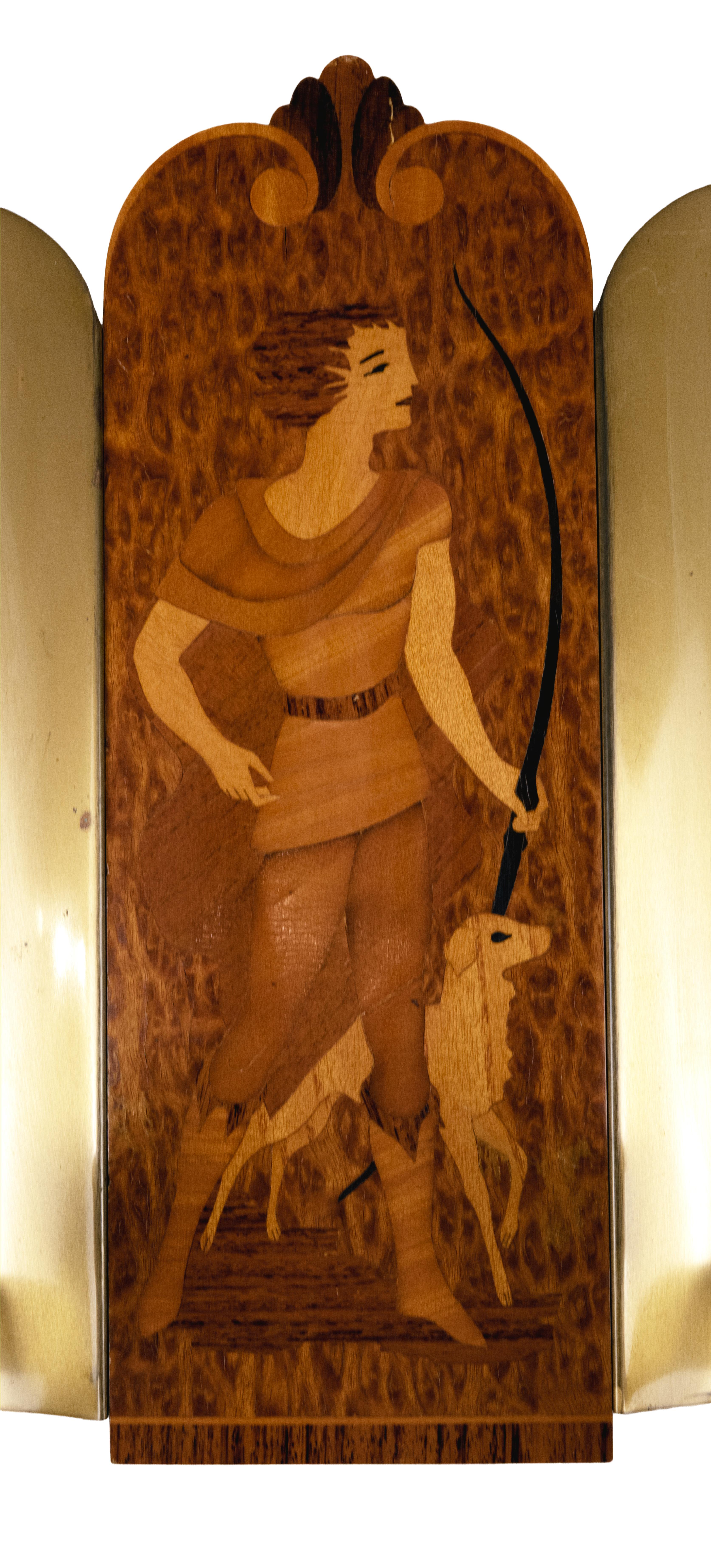 Brass Pair of Swedish Art Deco Marquetry Wall Sconces For Sale