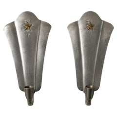 Paire d'appliques suédoises Art déco en étain et laiton par GAB, 1934