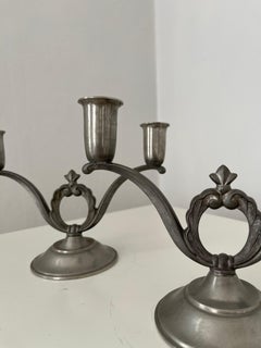Pair of Swedish Art Deco Pewter Candlesticks, 1930s