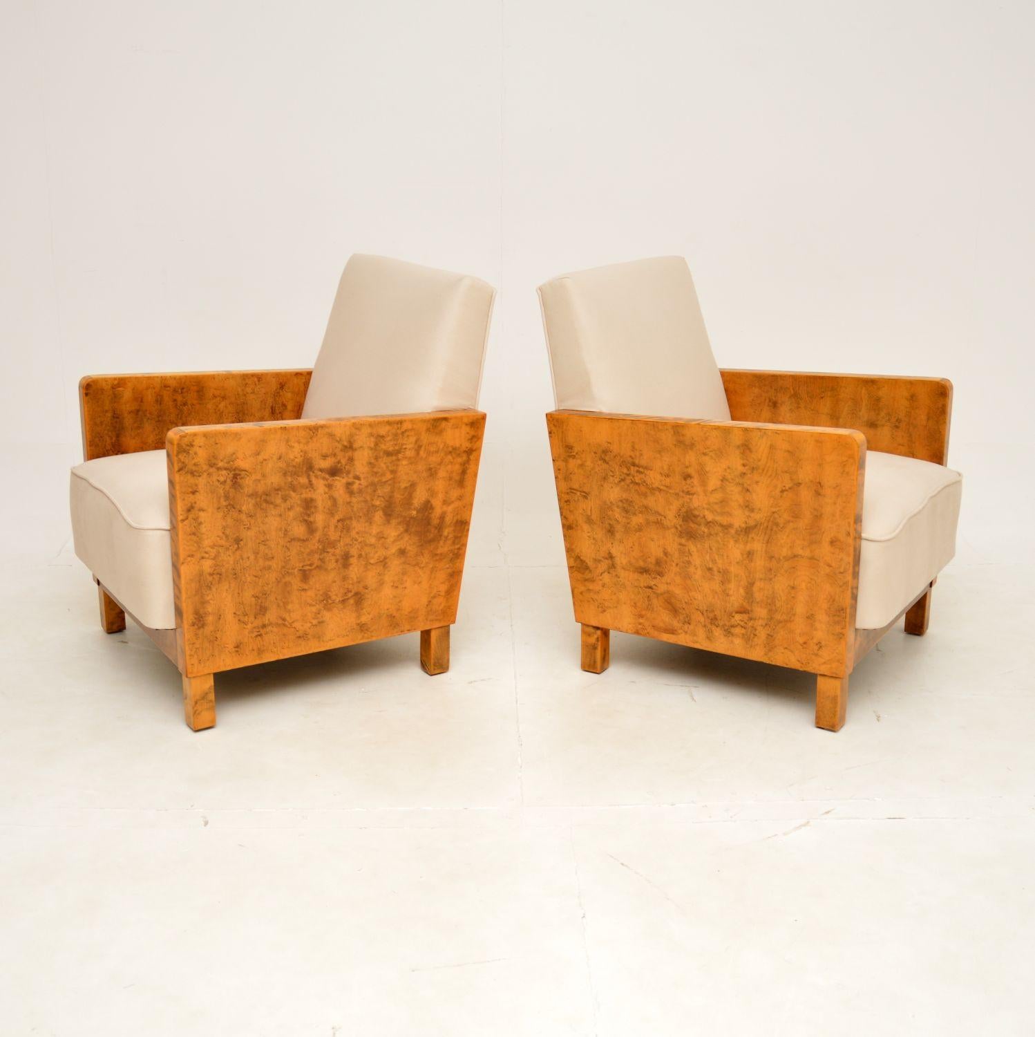 Pair of Swedish Art Deco Satin Birch Armchairs by Axel Larsson In Good Condition In London, GB