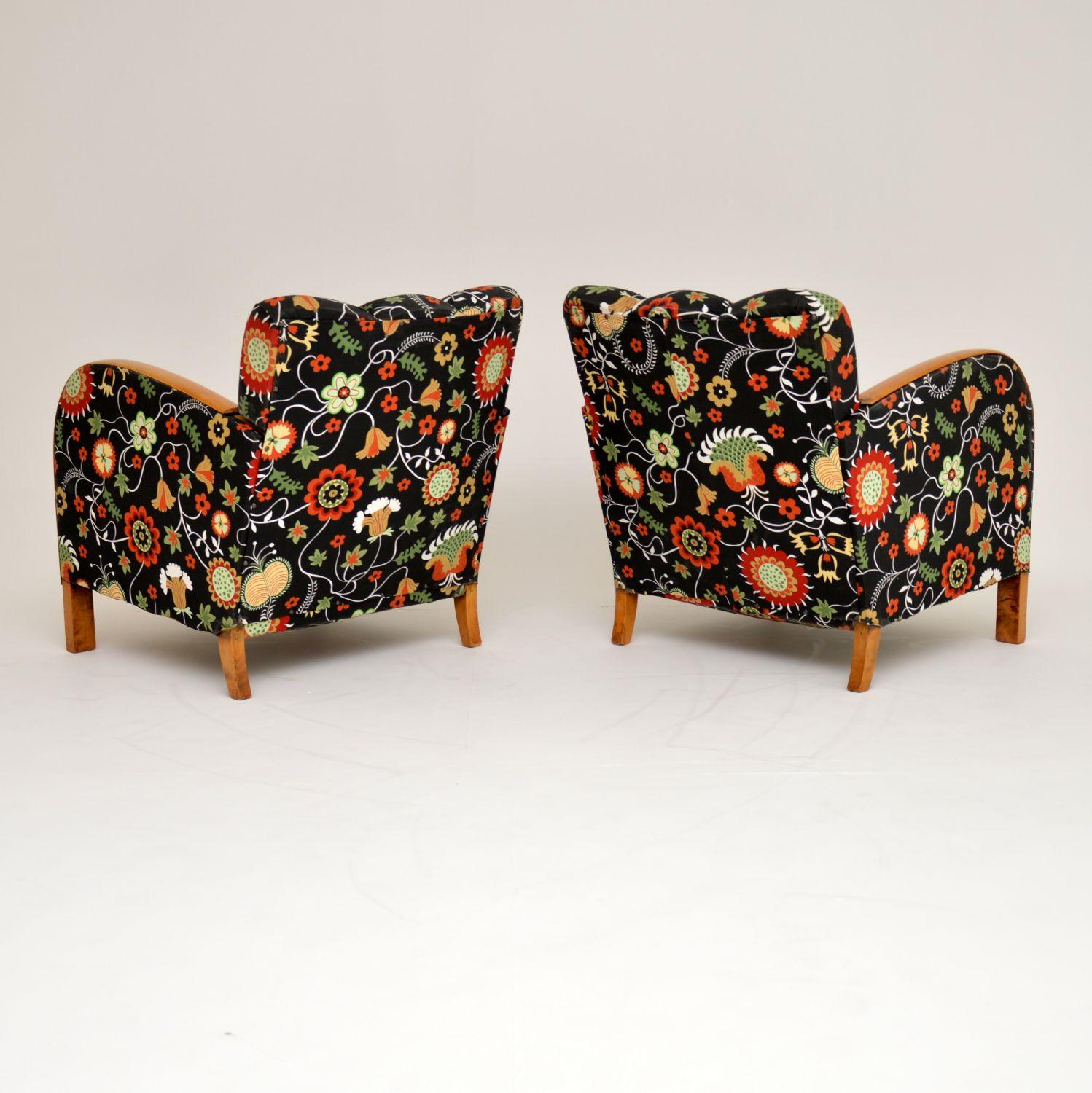 Pair of Swedish Art Deco Satin Birch Armchairs – Fabric by Josef Frank 3