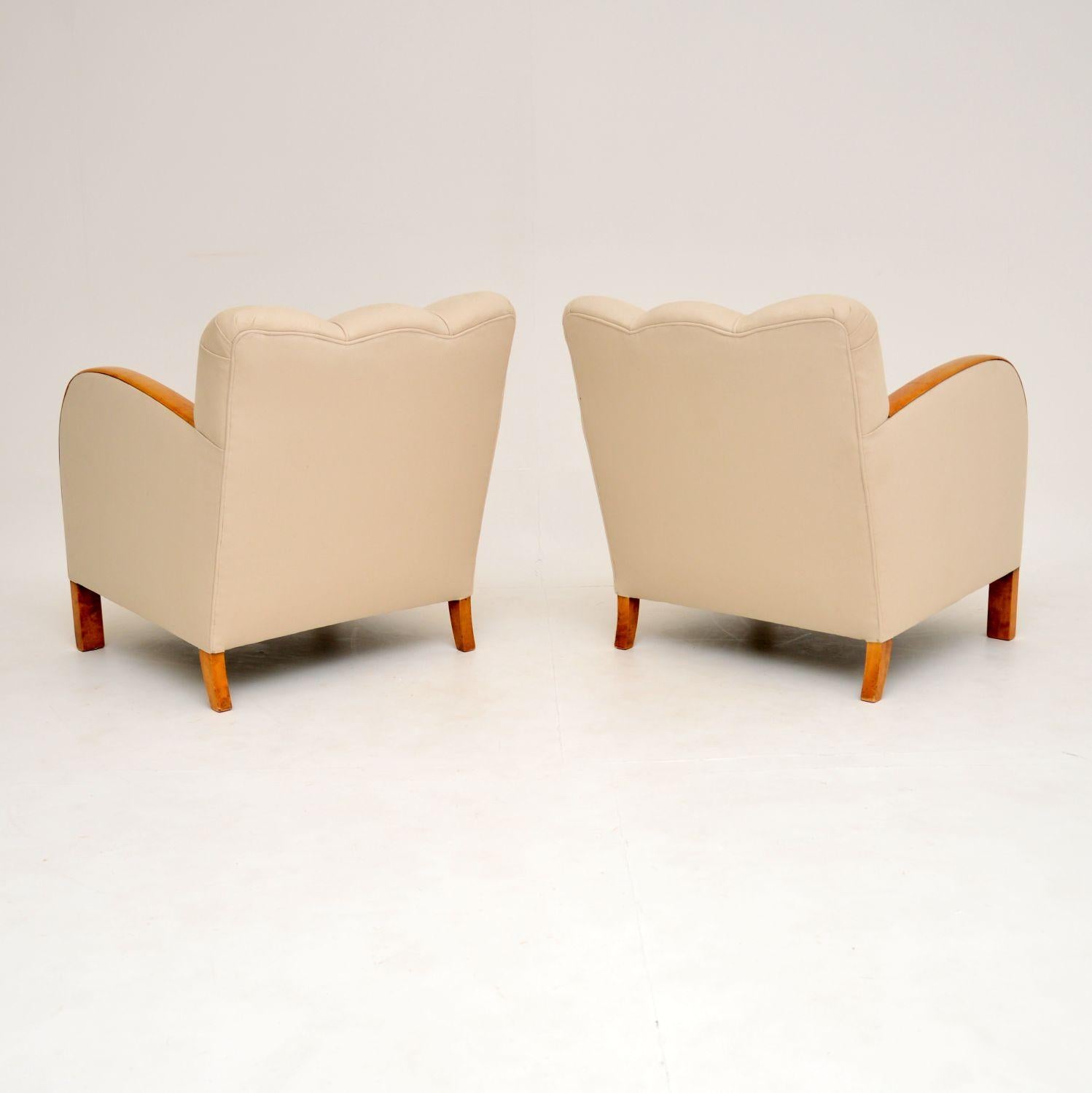 Pair of Swedish Art Deco Satin Birch Armchairs 6