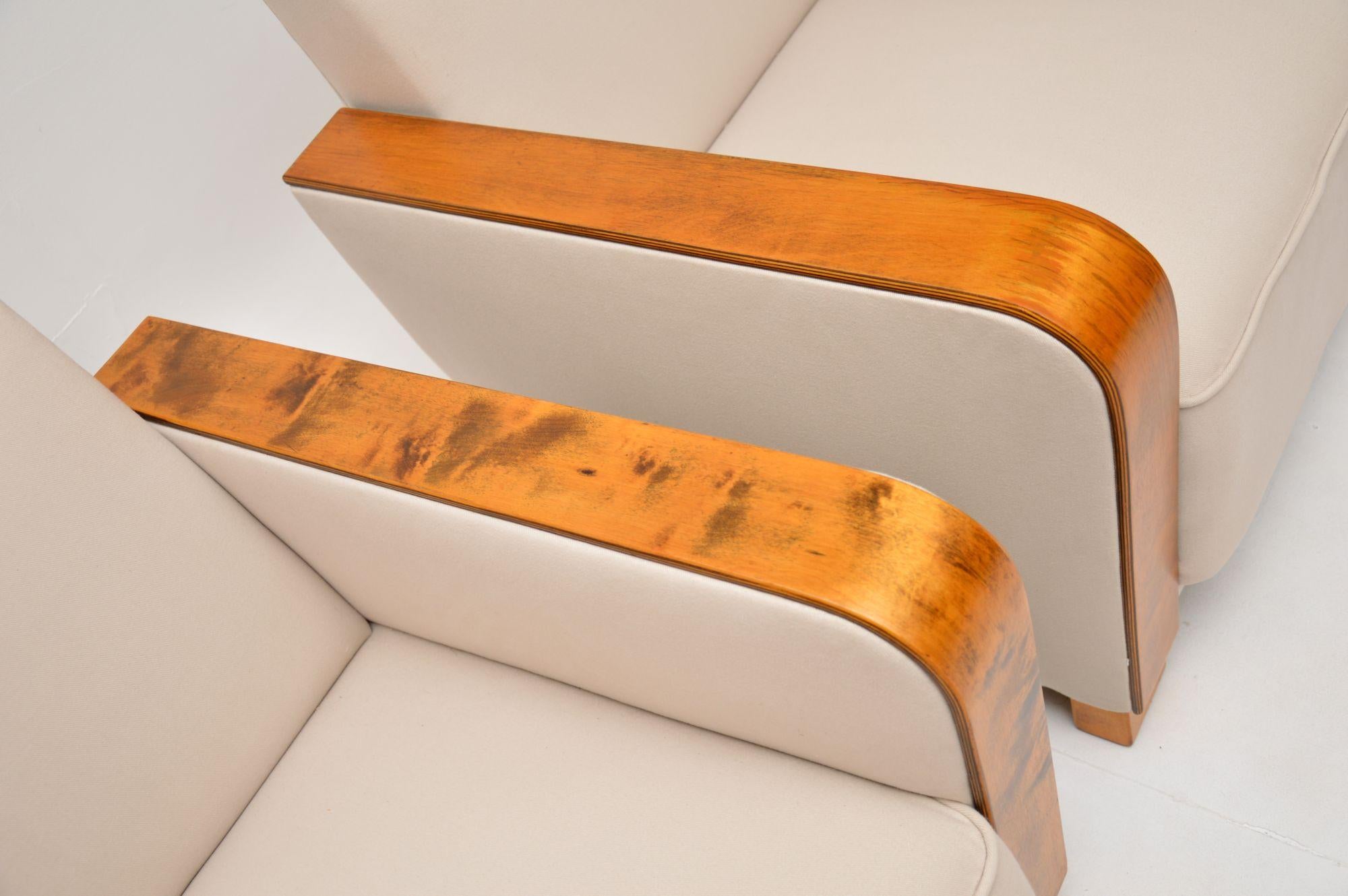 Pair of Original Art Deco Satin Birch Armchairs For Sale 4