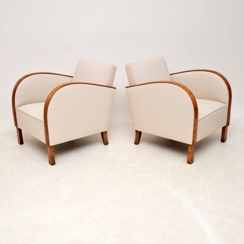 Very stylish pair of Swedish Art Deco upholstered Satin birch armchairs in excellent condition & dating from the 1930s period.
They have just come over from Sweden & been French polished & re-upholstered in our regular cream cotton linen
