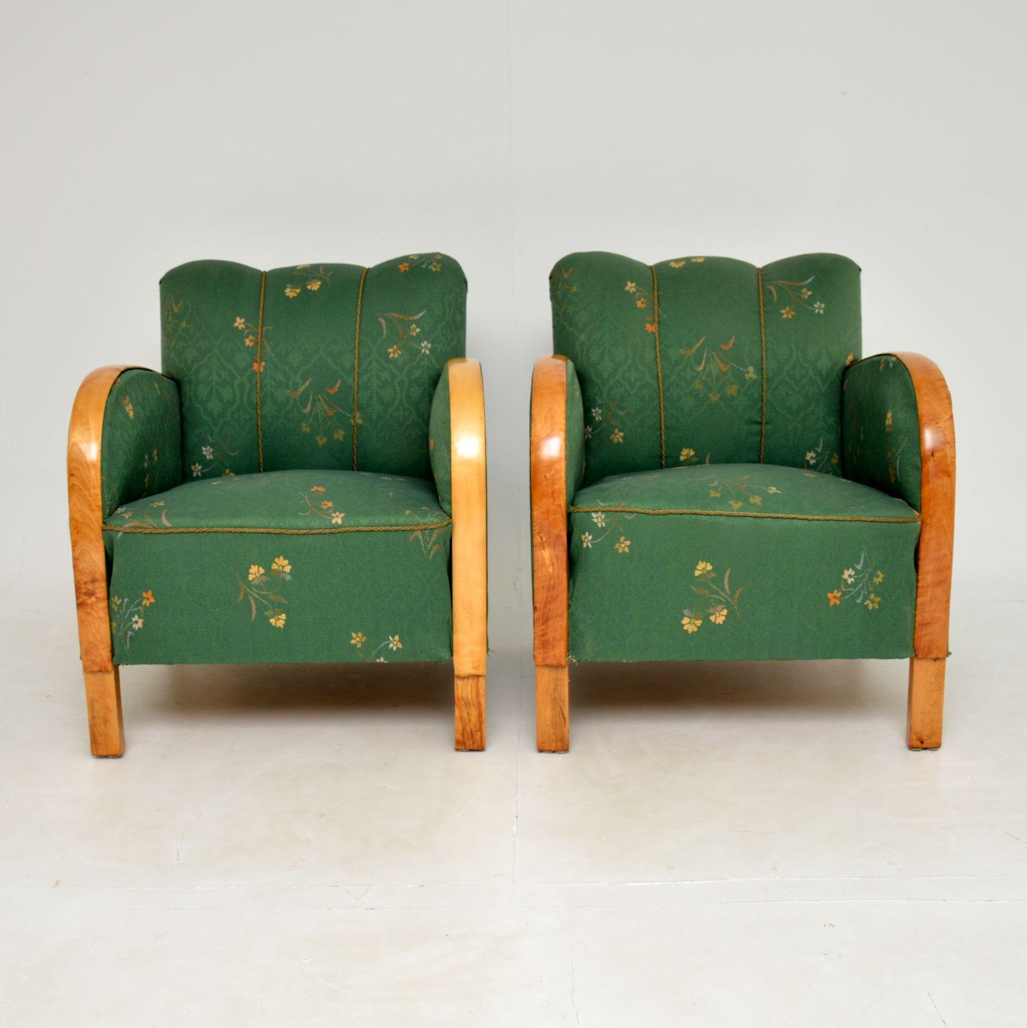 A stunning pair of original Swedish Art Deco period armchairs, dating from around the 1930’s period.
The quality is amazing and these have a gorgeous design.
We normally have these re-upholstered in our cream cotton fabric, and then they are often