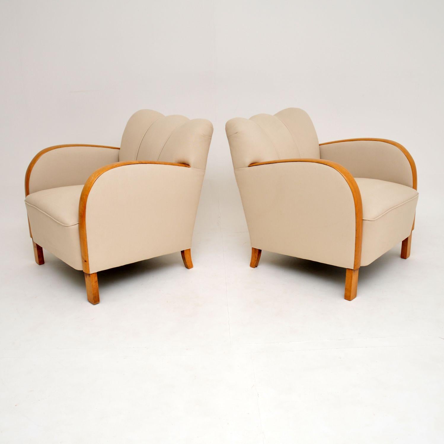 Pair of Swedish Art Deco Satin Birch Armchairs In Good Condition In London, GB