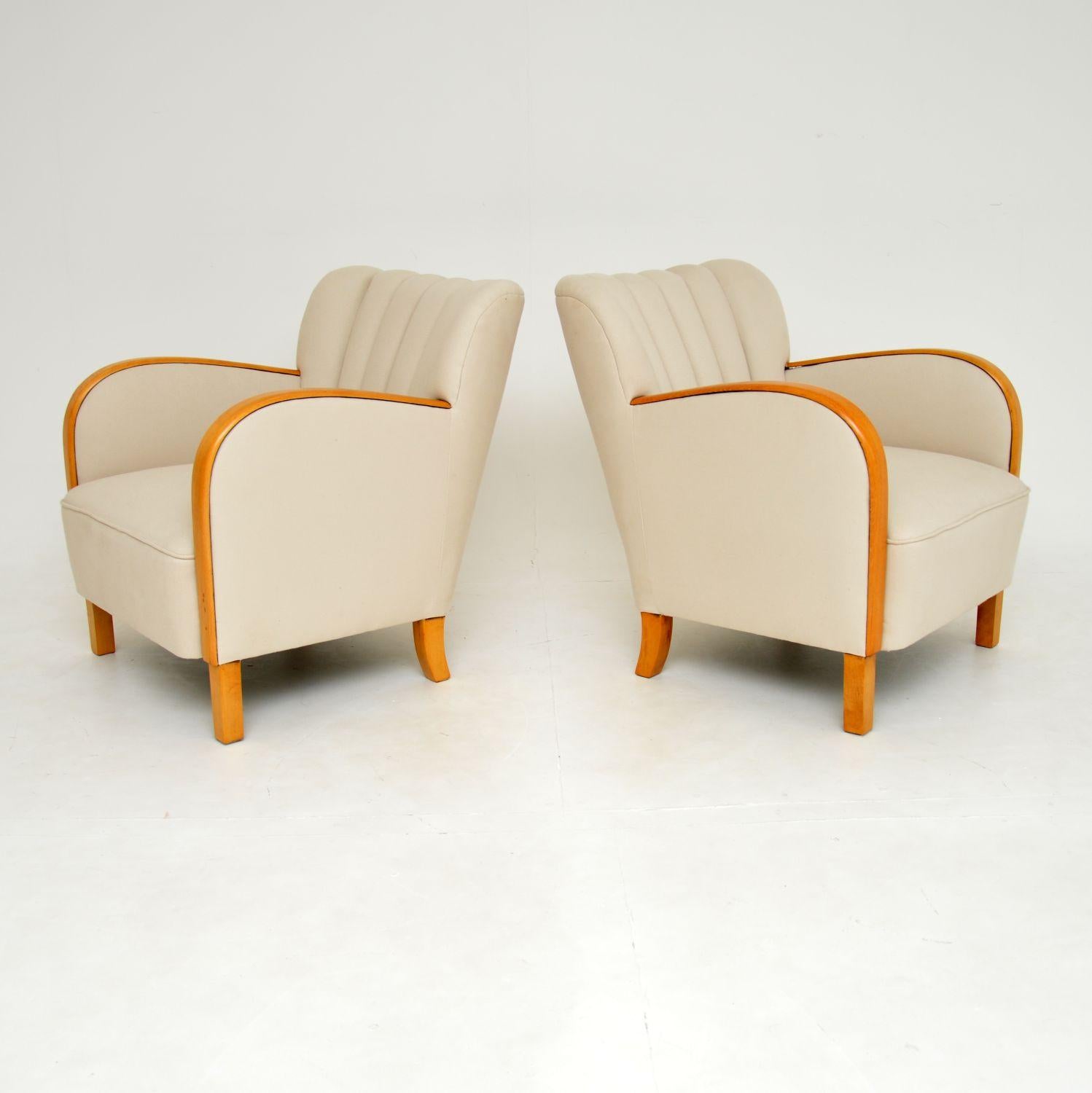 Pair of Swedish Art Deco Satin Birch Armchairs In Good Condition In London, GB