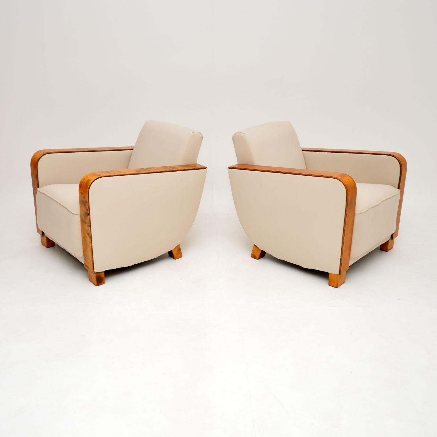 Swedish Pair of Original Art Deco Satin Birch Armchairs For Sale