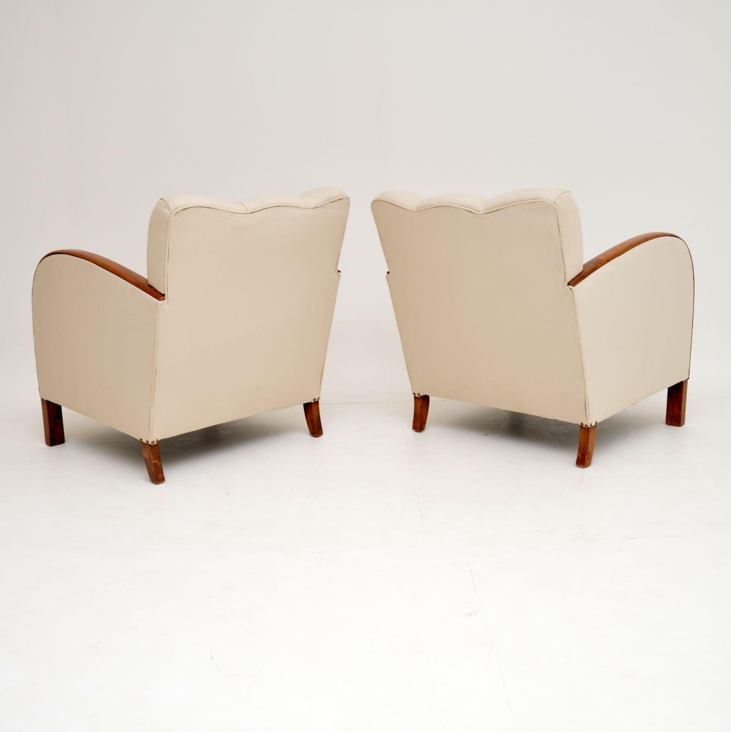 Mid-20th Century Pair of Swedish Art Deco Satin Birch Armchairs