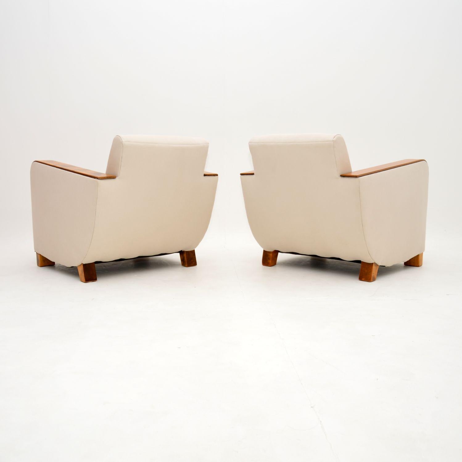 Pair of Original Art Deco Satin Birch Armchairs In Good Condition For Sale In London, GB