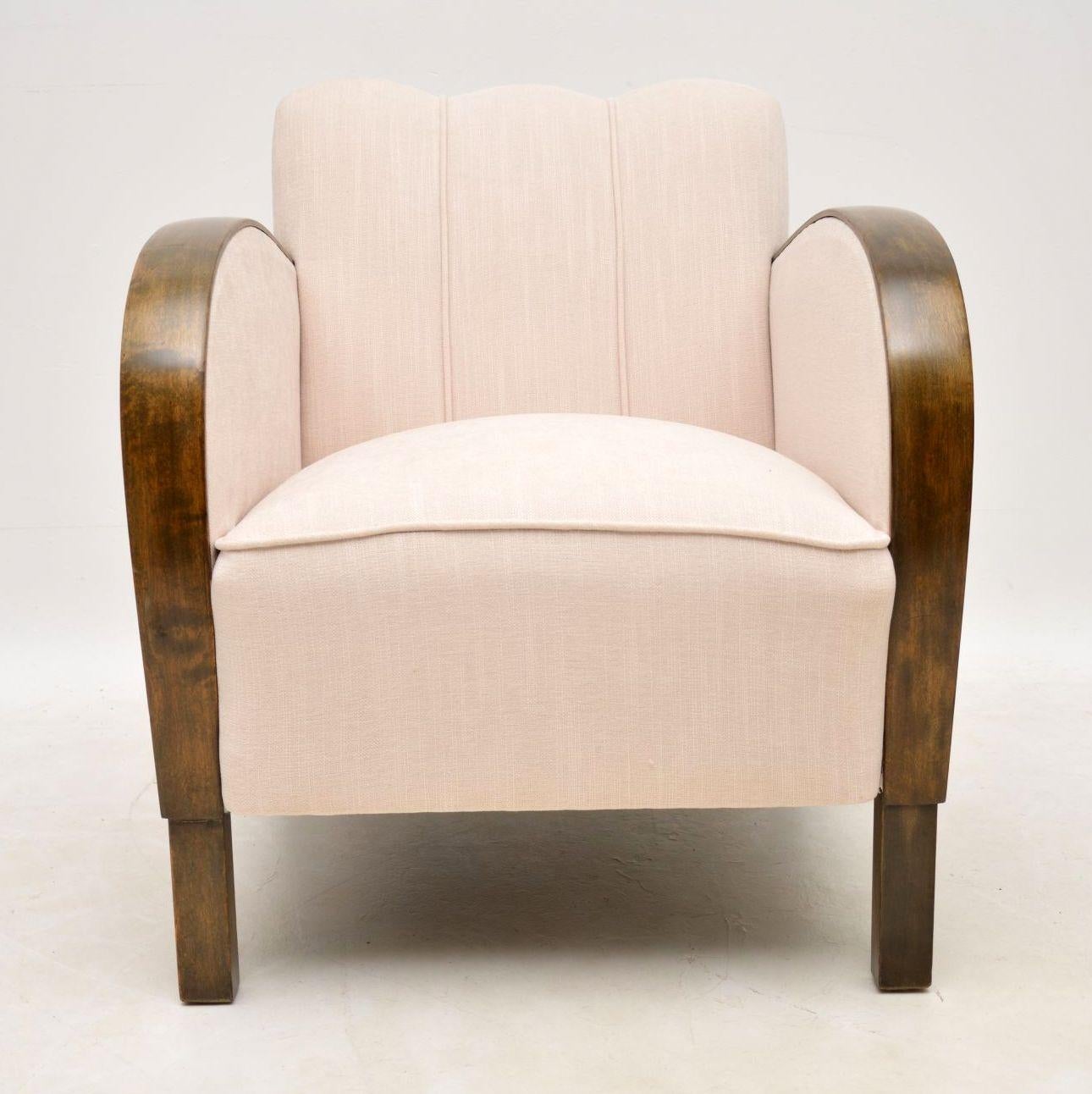 Fabric Pair of Swedish Art Deco Satin Birch Armchairs