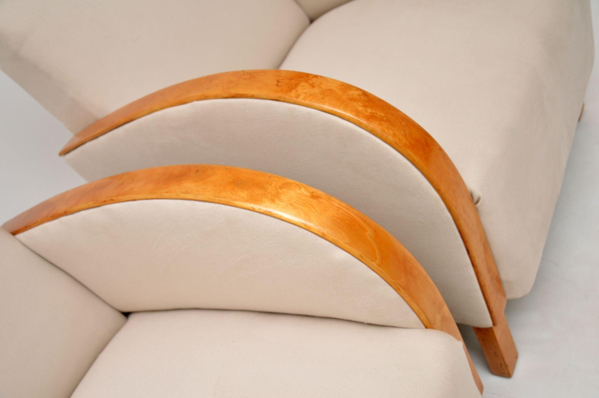 Cotton Pair of Swedish Art Deco Satin Birch Armchairs