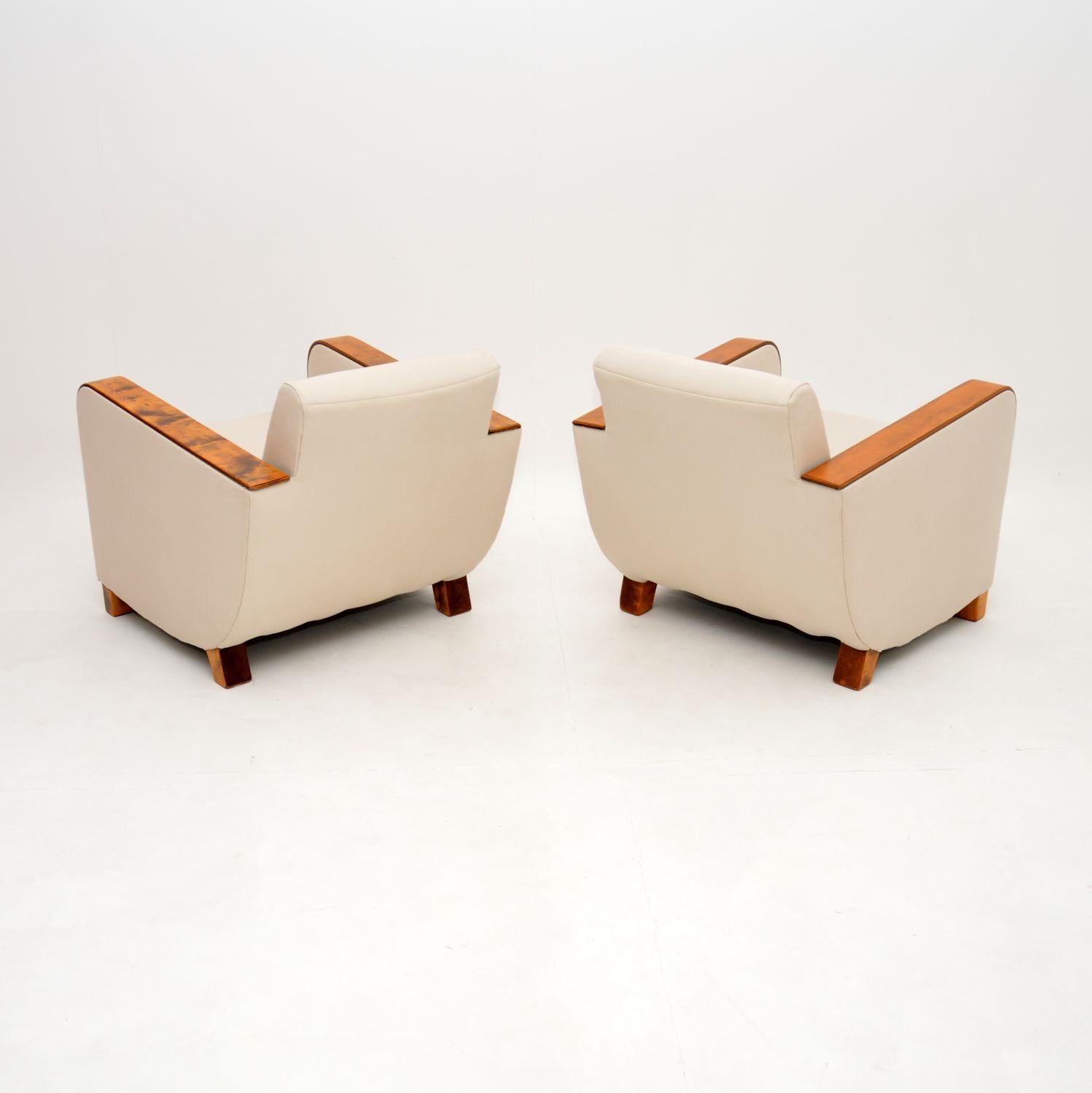 Early 20th Century Pair of Original Art Deco Satin Birch Armchairs For Sale