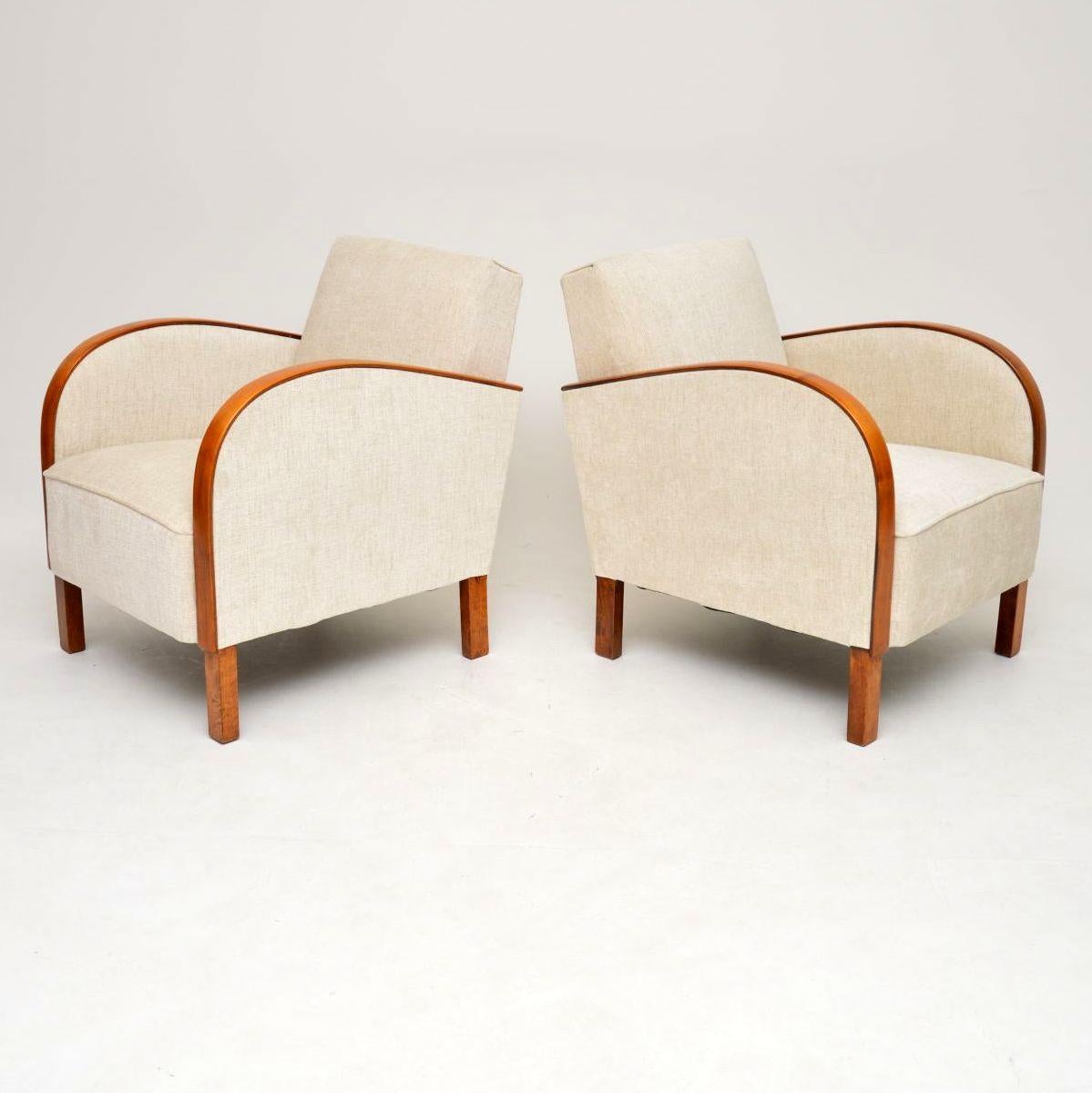 Pair of Swedish Art Deco Satin Birch Armchairs 3
