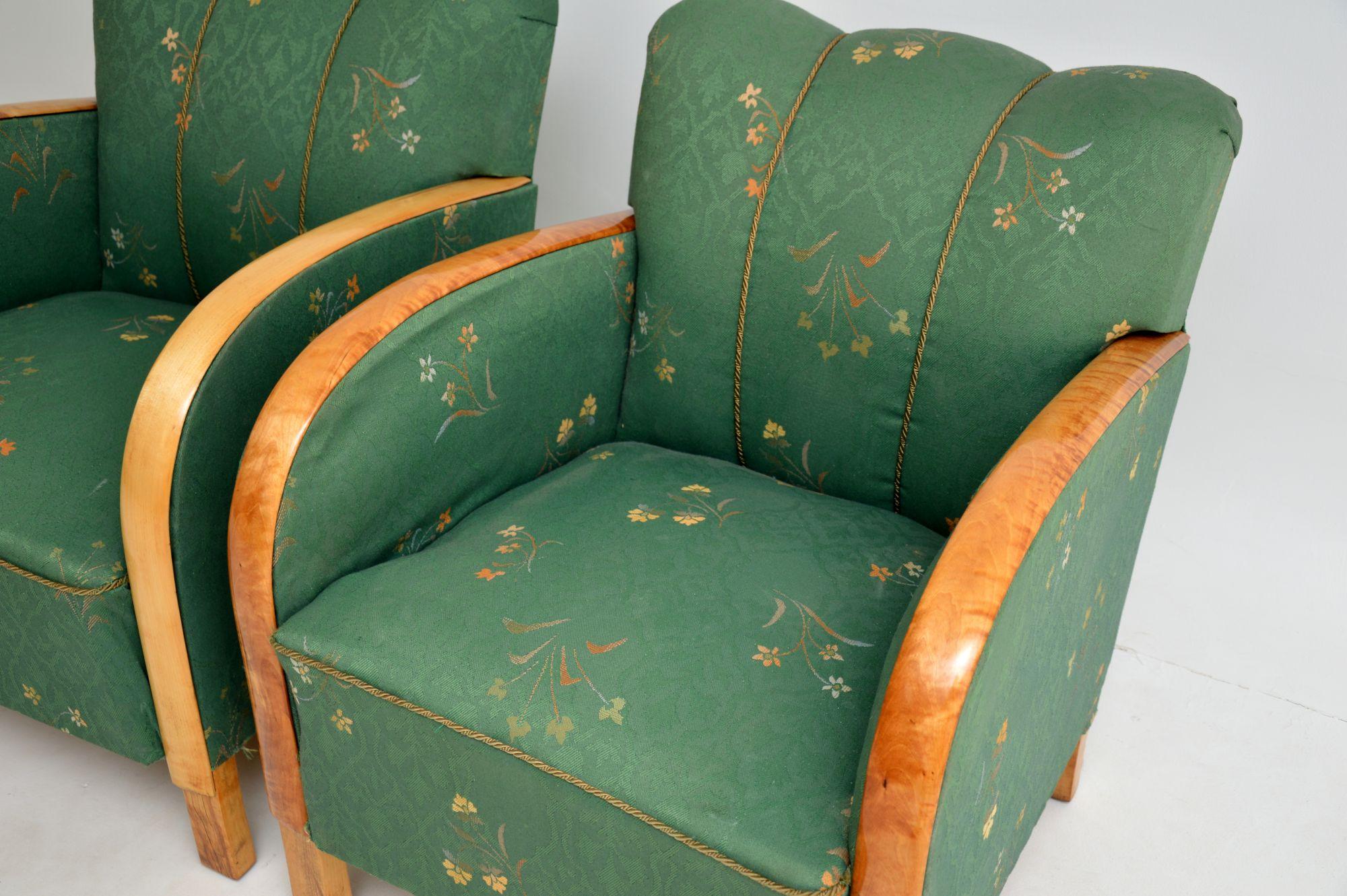 Pair of Swedish Art Deco Satin Birch Armchairs 2