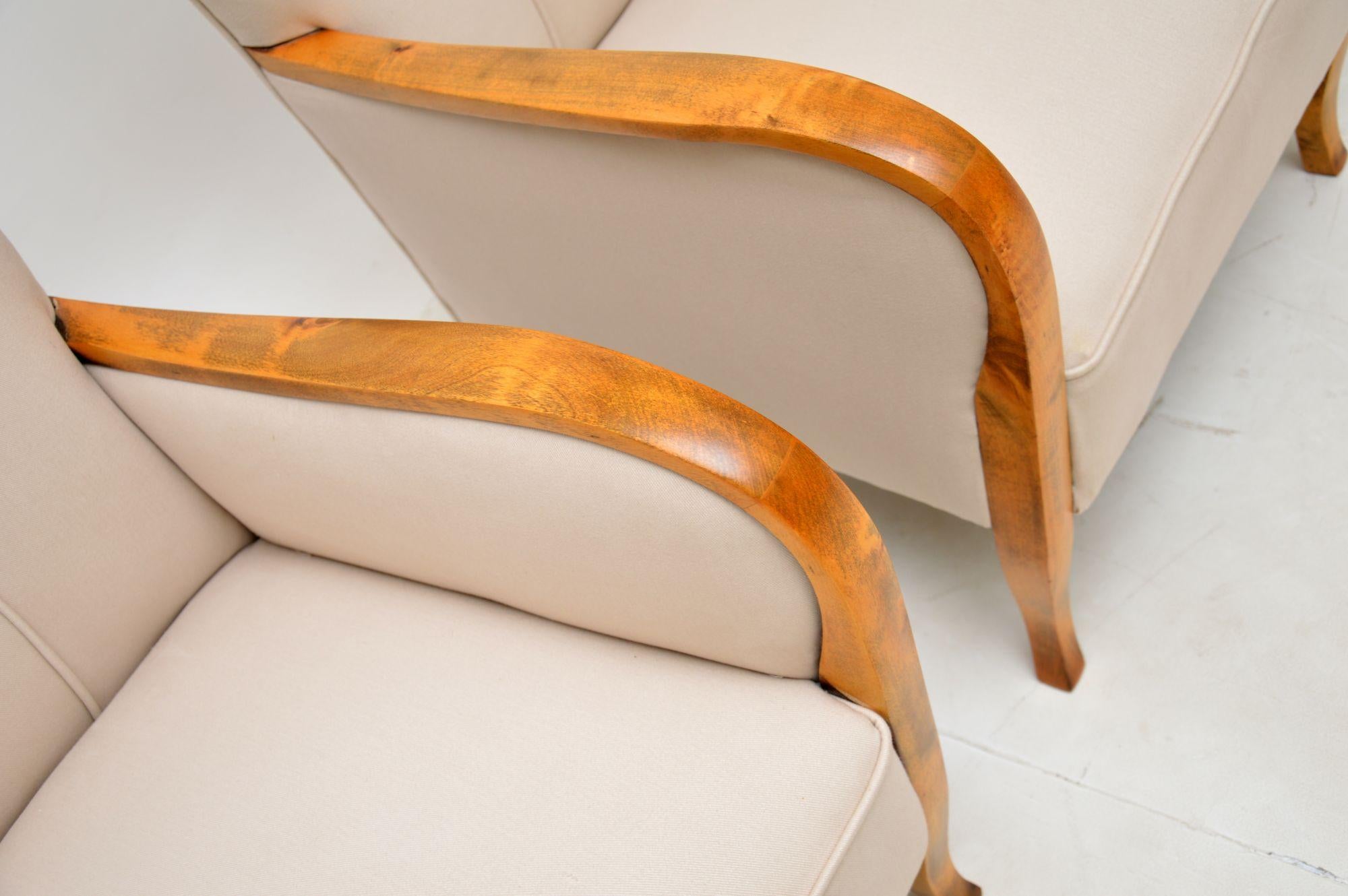 Pair of Swedish Art Deco Satin Birch Armchairs 2
