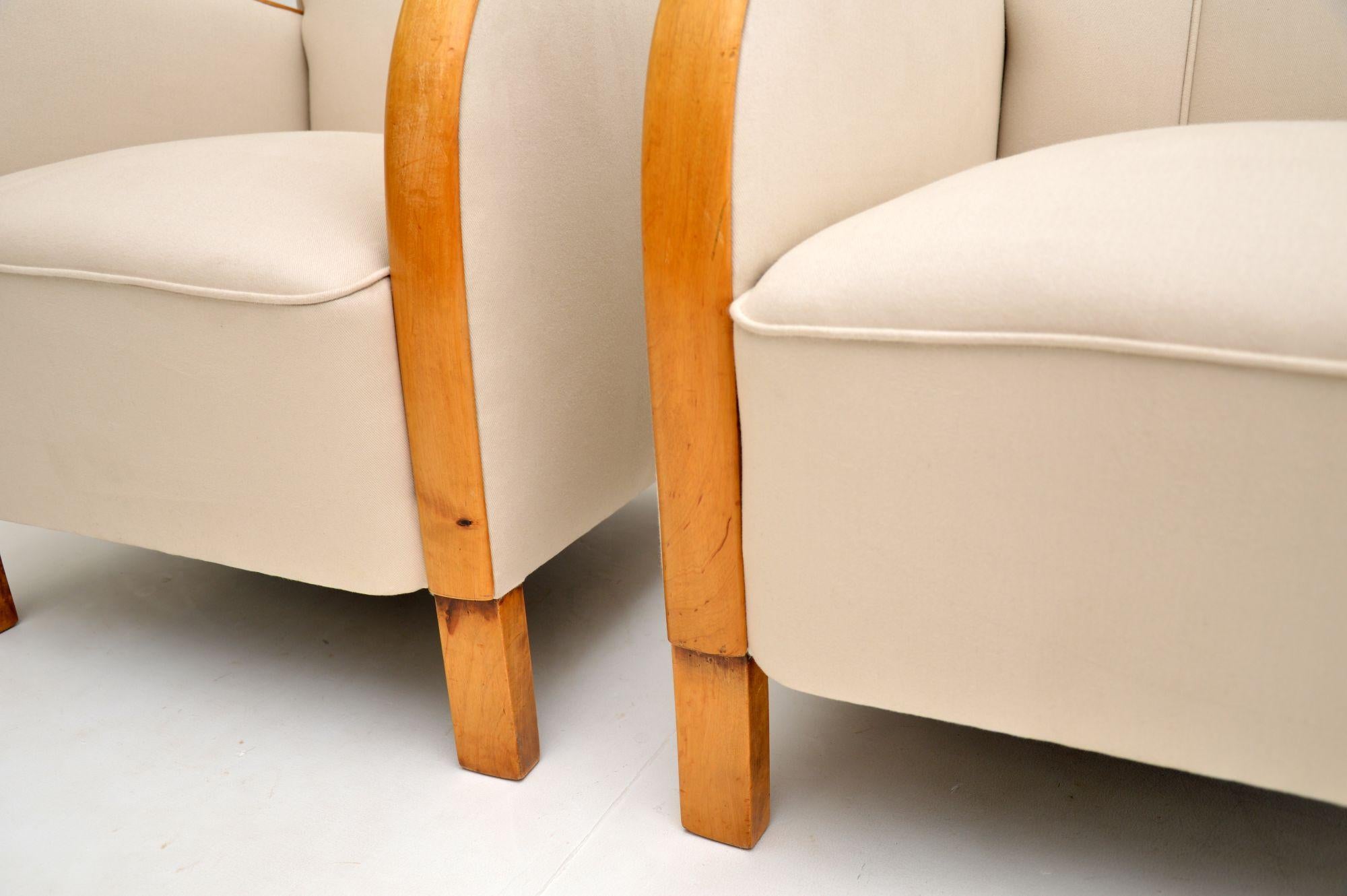 Pair of Swedish Art Deco Satin Birch Armchairs 5