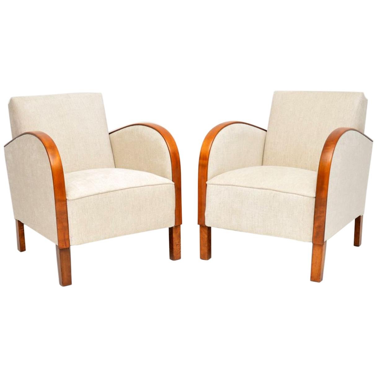 Pair of Swedish Art Deco Satin Birch Armchairs