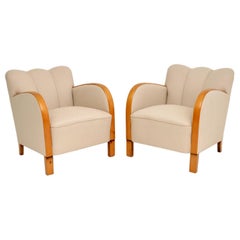 Pair of Swedish Art Deco Satin Birch Armchairs