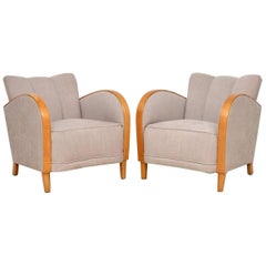 Pair of Swedish Art Deco Satin Birch Armchairs