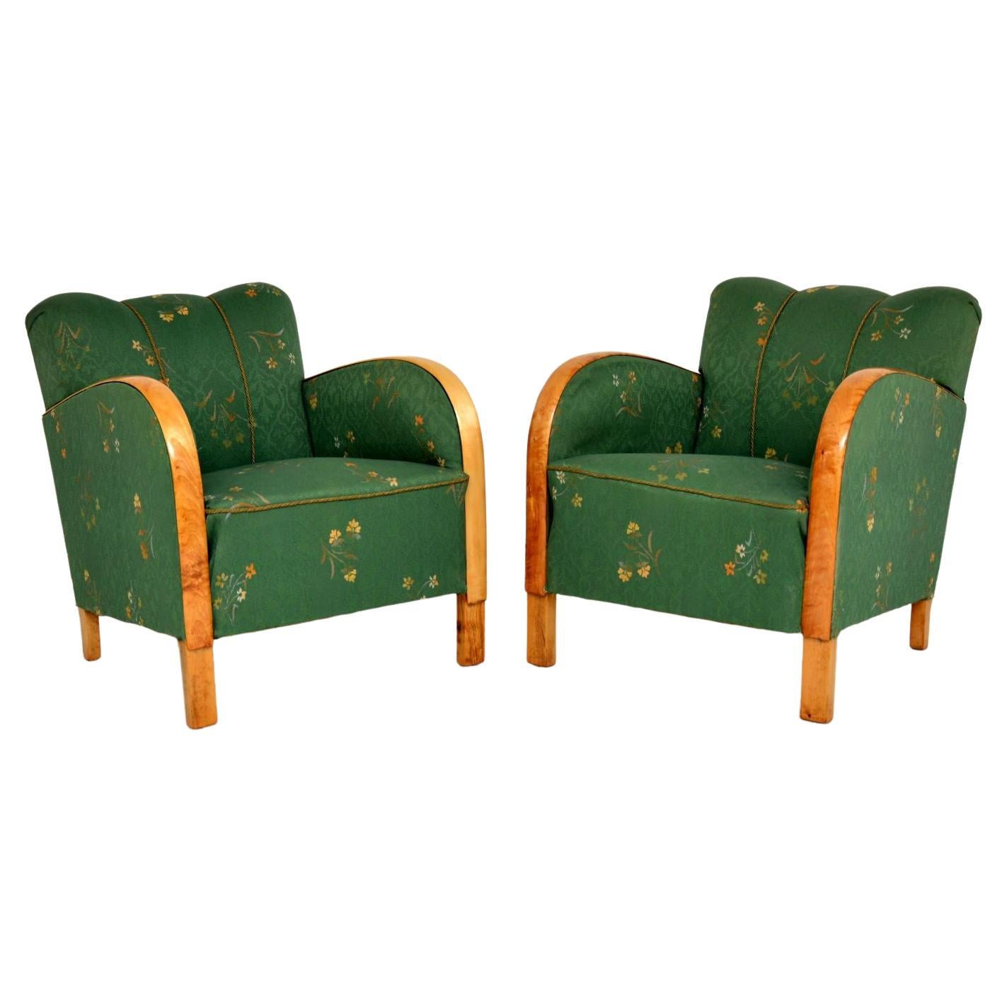 Pair of Swedish Art Deco Satin Birch Armchairs