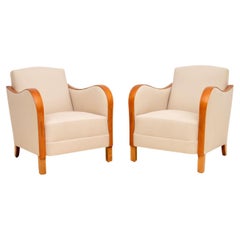 Pair of Swedish Art Deco Satin Birch Armchairs