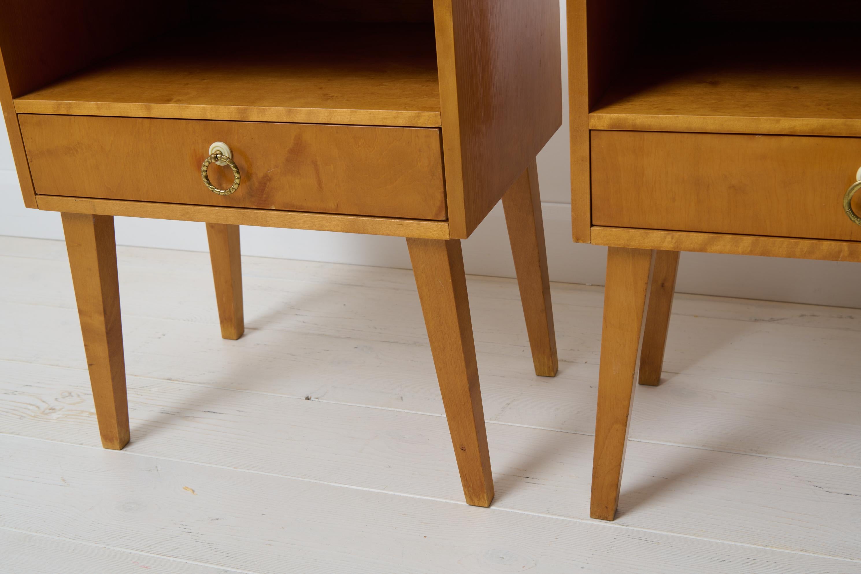 Pair of Swedish Art Deco Style Nightstands, Light Birch with Drawer from 1930 For Sale 6