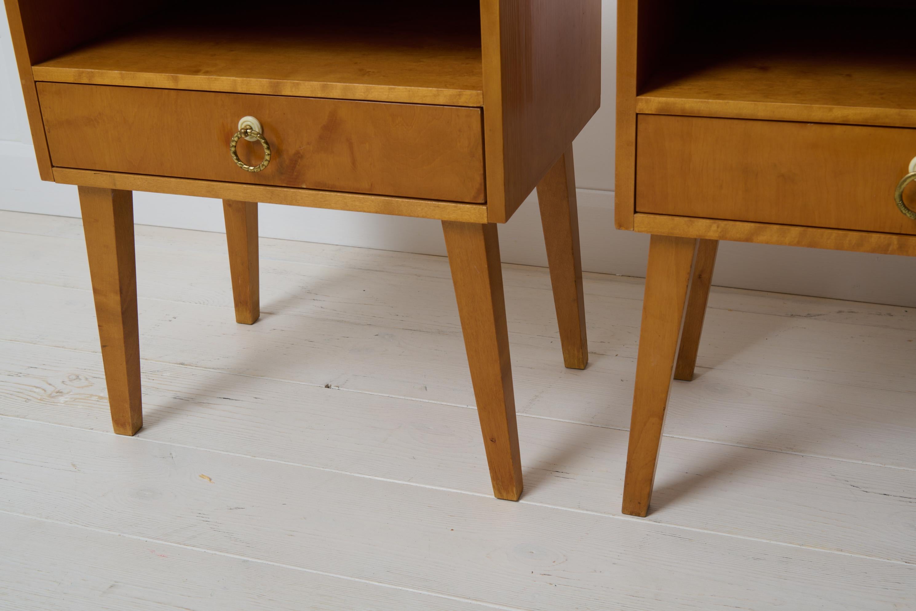 Pair of Swedish Art Deco Style Nightstands, Light Birch with Drawer from 1930 For Sale 7
