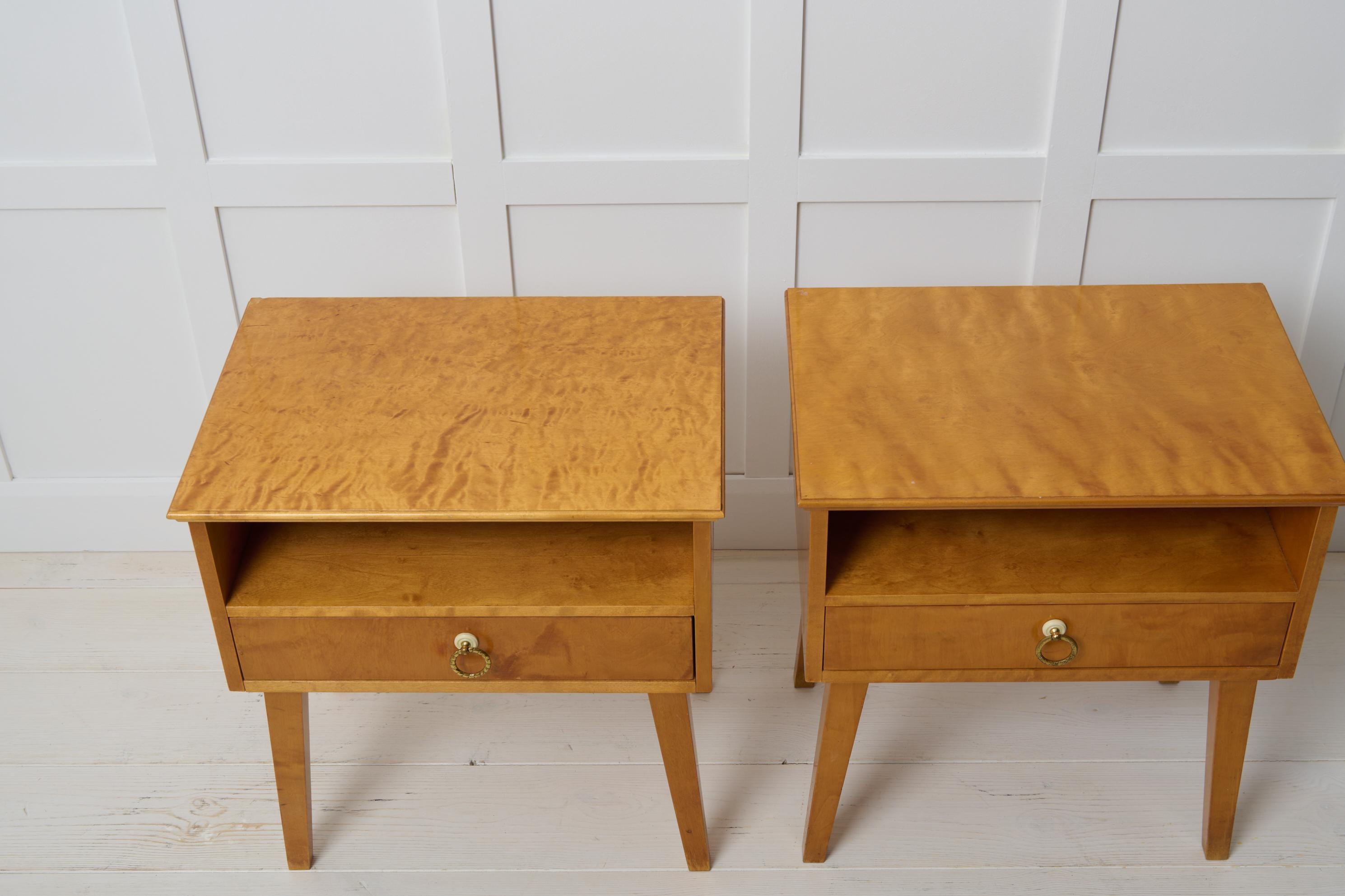 Pair of Swedish Art Deco Style Nightstands, Light Birch with Drawer from 1930 For Sale 3