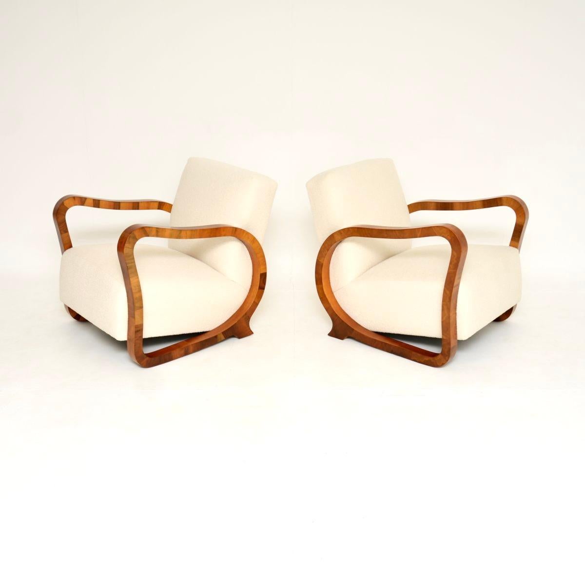 Pair of Swedish Art Deco Walnut Armchairs (Schwedisch) im Angebot