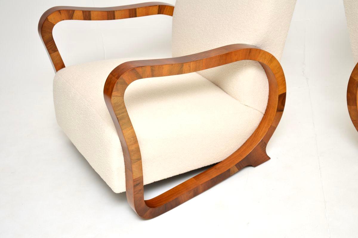Pair of Swedish Art Deco Walnut Armchairs (Bouclé) im Angebot