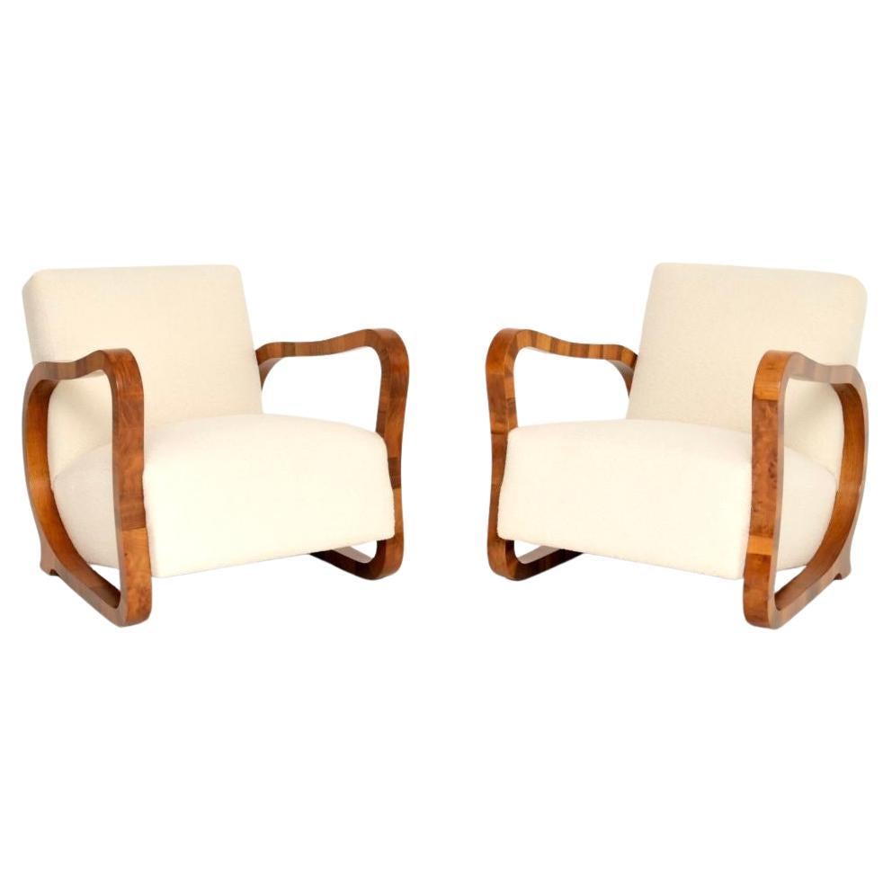 Pair of Swedish Art Deco Walnut Armchairs