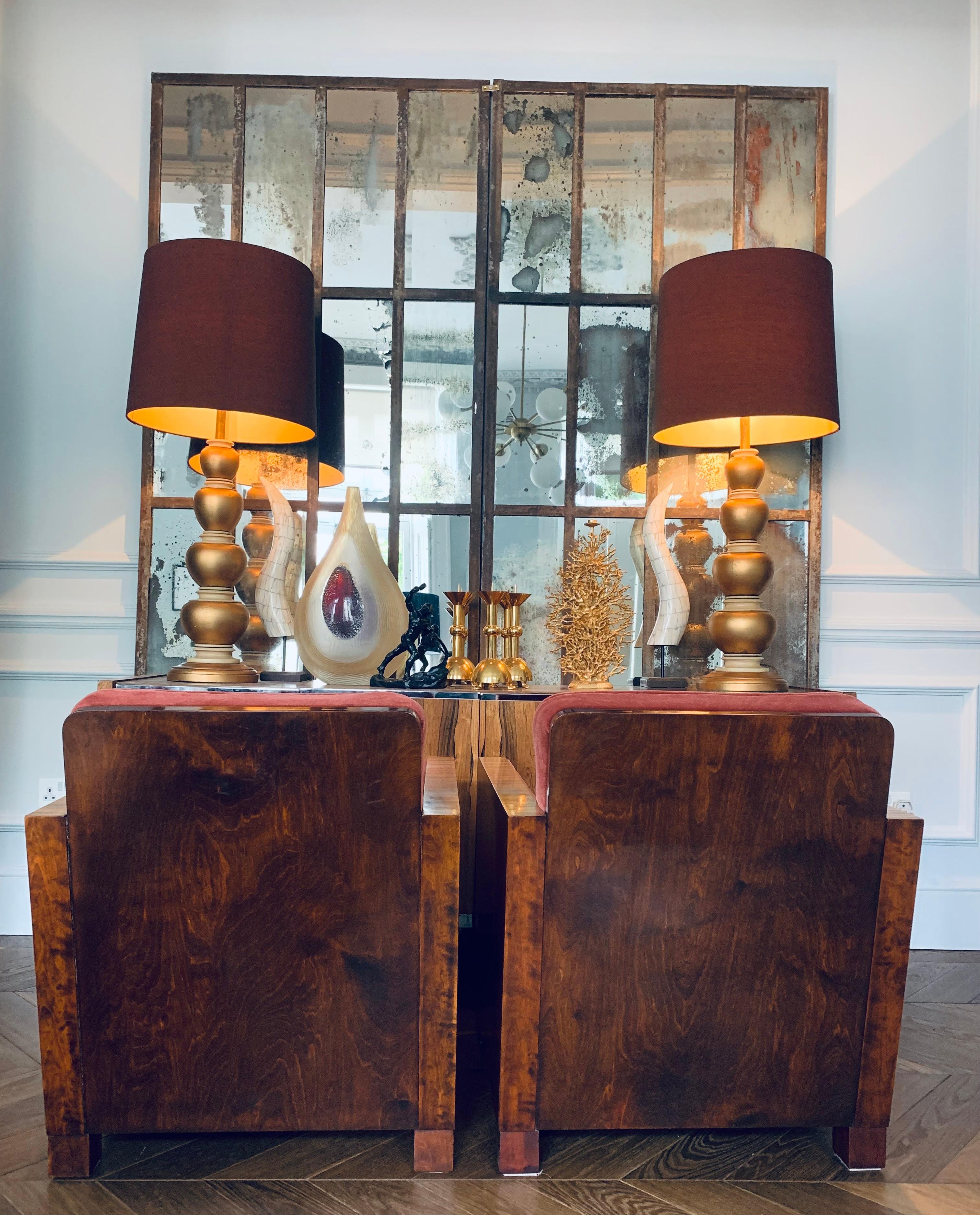 Pair of Swedish Art Deco Zebra Wood & Burr Walnut Club Mohair Velvet Armchairs  8