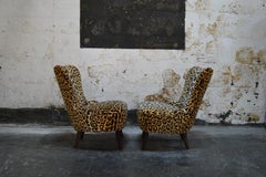 Pair of Swedish Art Moderne Leopard Velvet Slipper Chairs