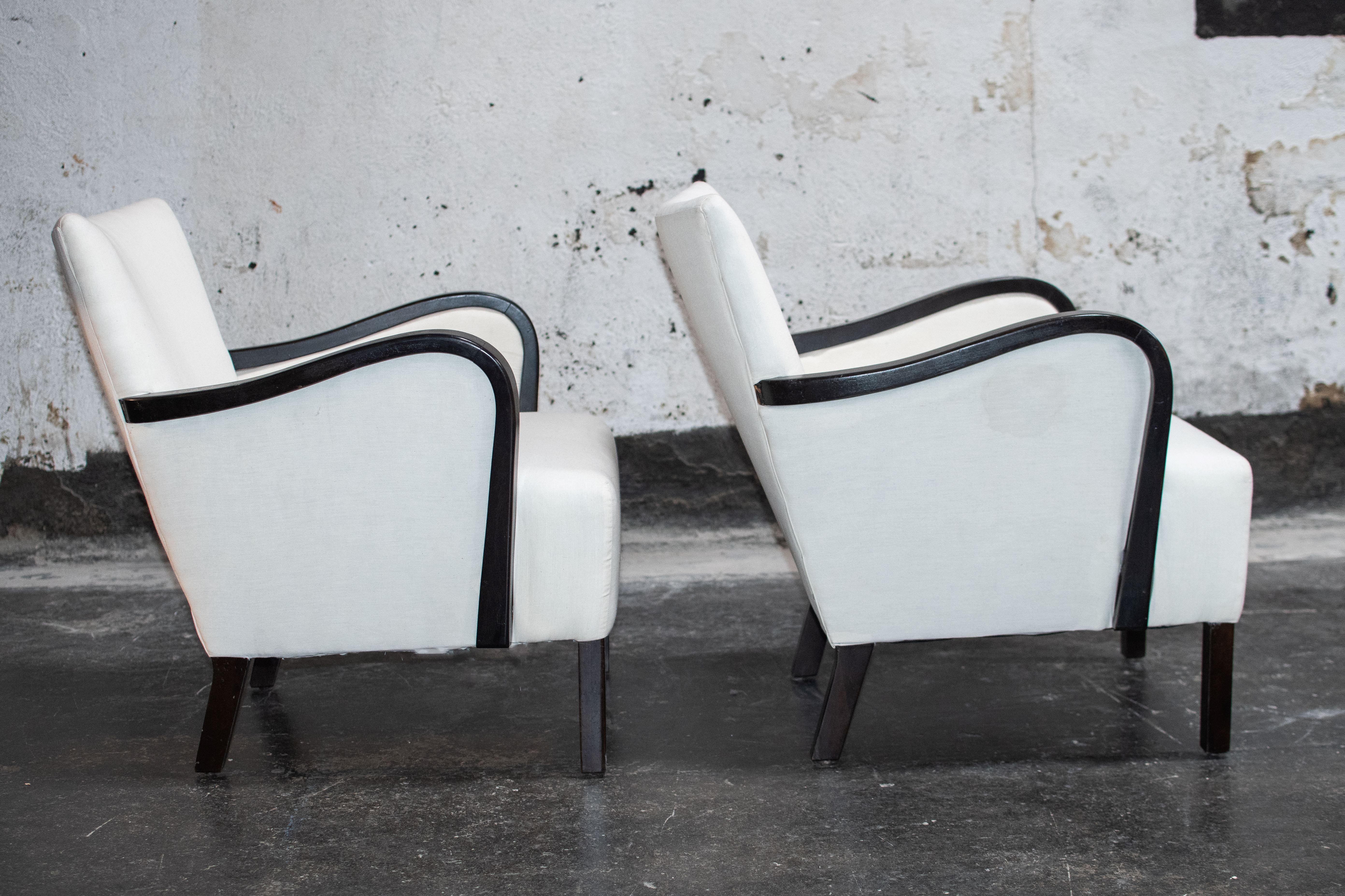 Hand-Crafted Pair of Swedish Art Moderne Lounge Chairs - COM Ready For Sale