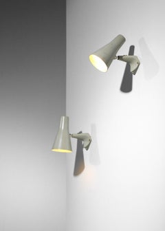 Coppia di appliques svedesi ASEA Belysning in metallo laccato grigio degli anni '60