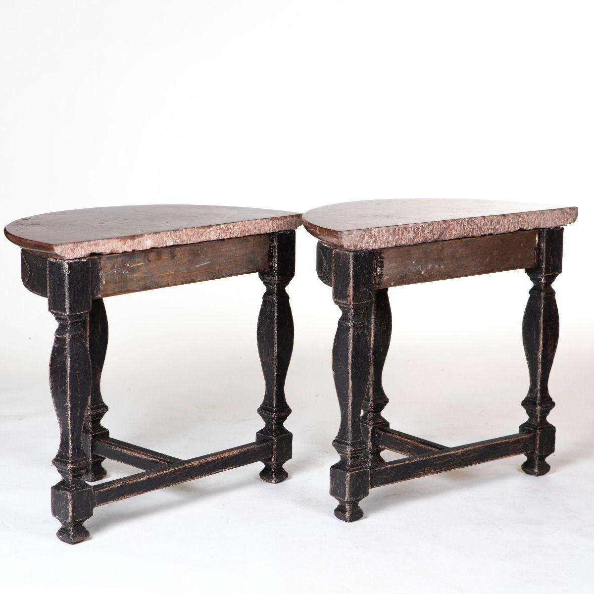Pair of Swedish Baroque Style Console Tables with Öland Stone Tops In Good Condition For Sale In Kastrup, DK