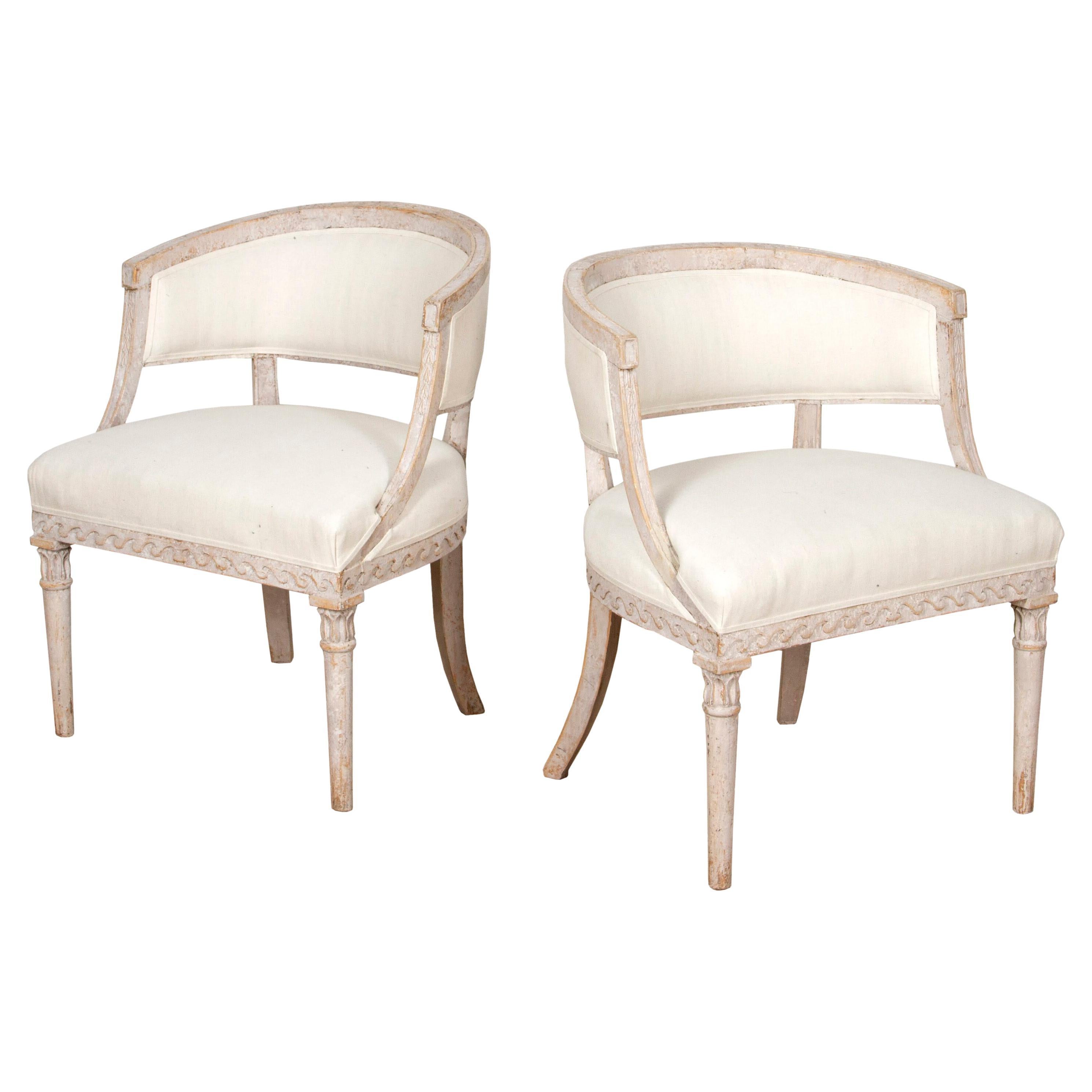 Pair of Carved Barrel Back Chairs at 1stDibs