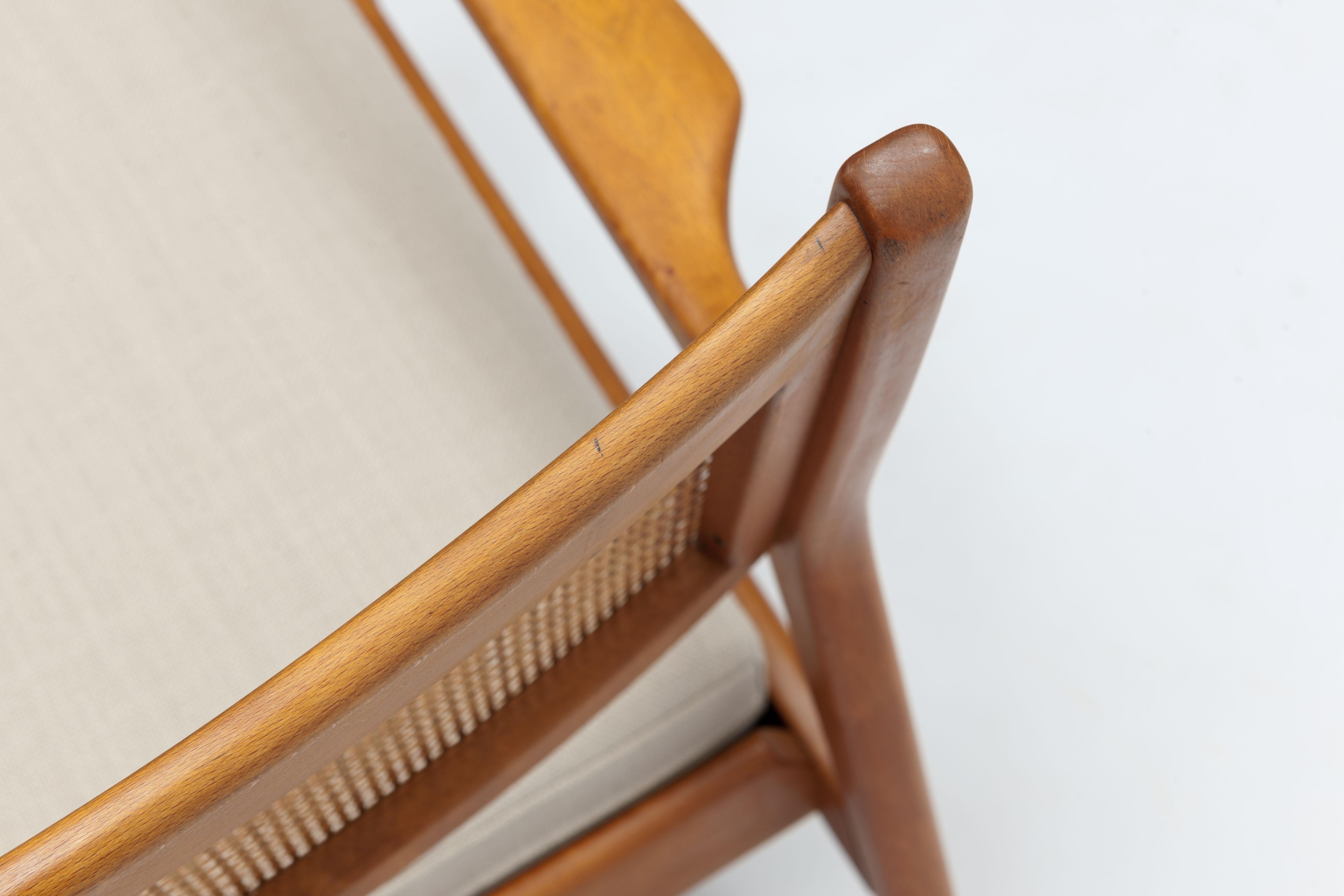 Pair of Swedish Beech and Cane Lounge Chairs by Karl Erik Ekselius 7