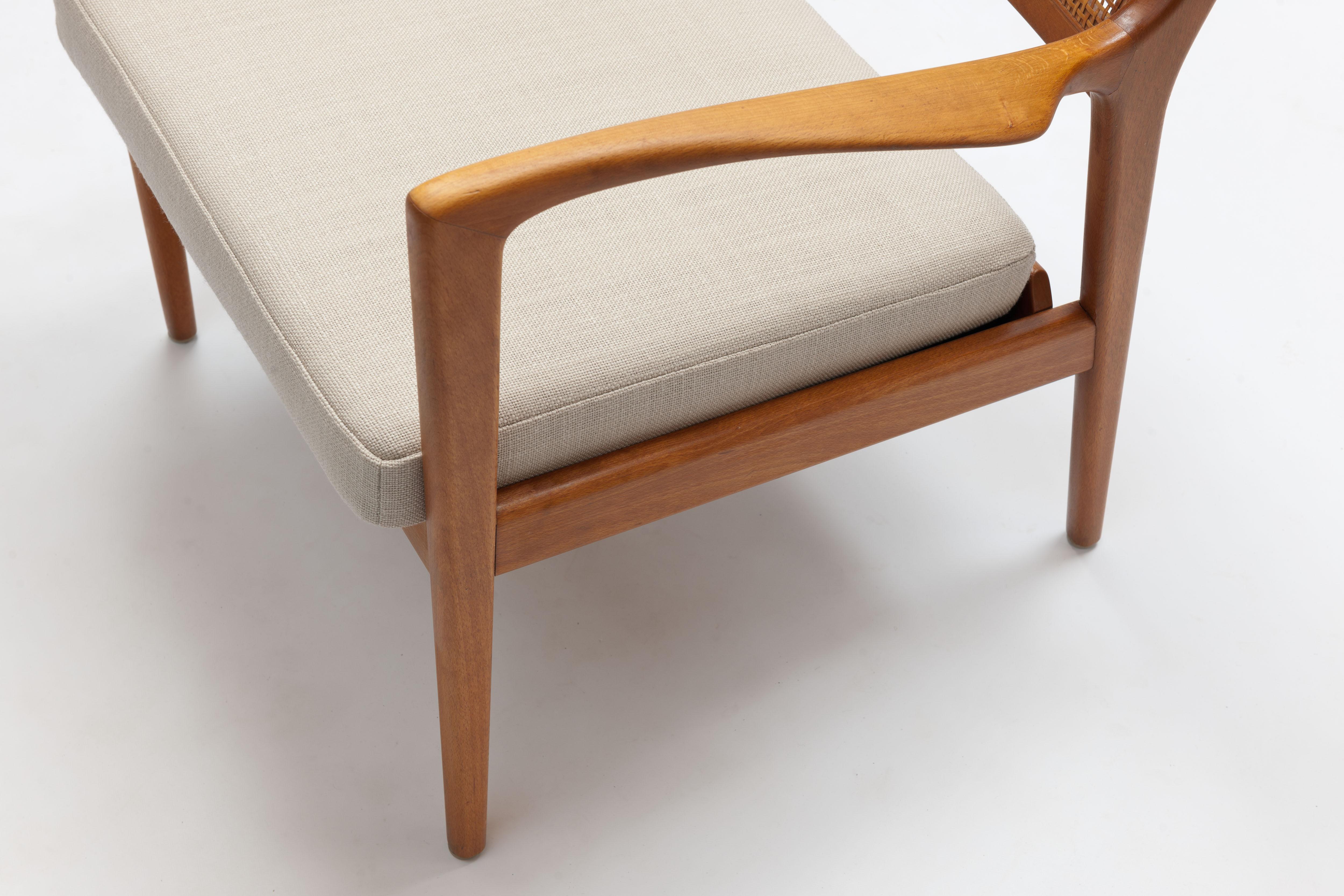 Pair of Swedish Beech and Cane Lounge Chairs by Karl Erik Ekselius 8