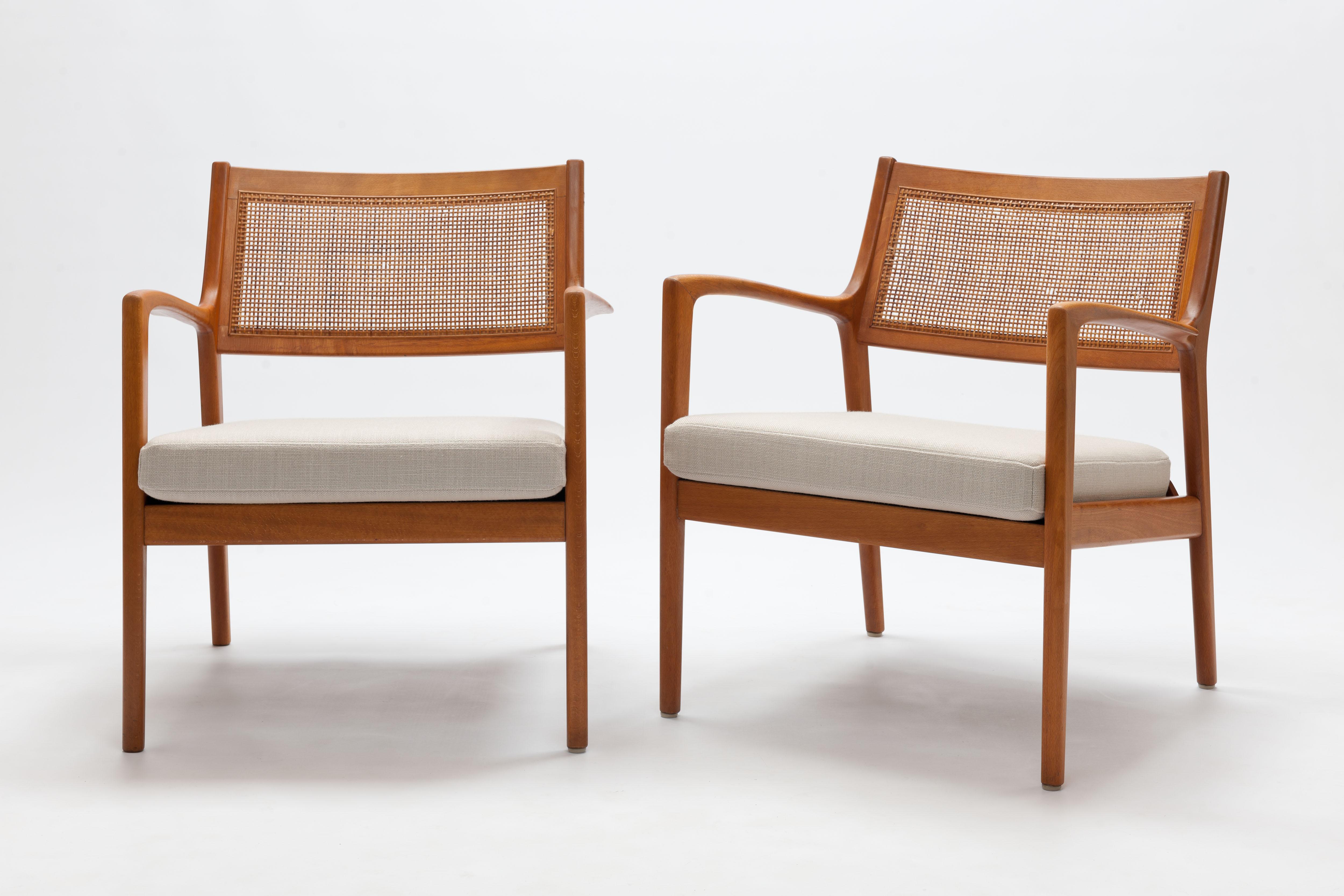 Pair of Swedish Beech and Cane Lounge Chairs by Karl Erik Ekselius 9