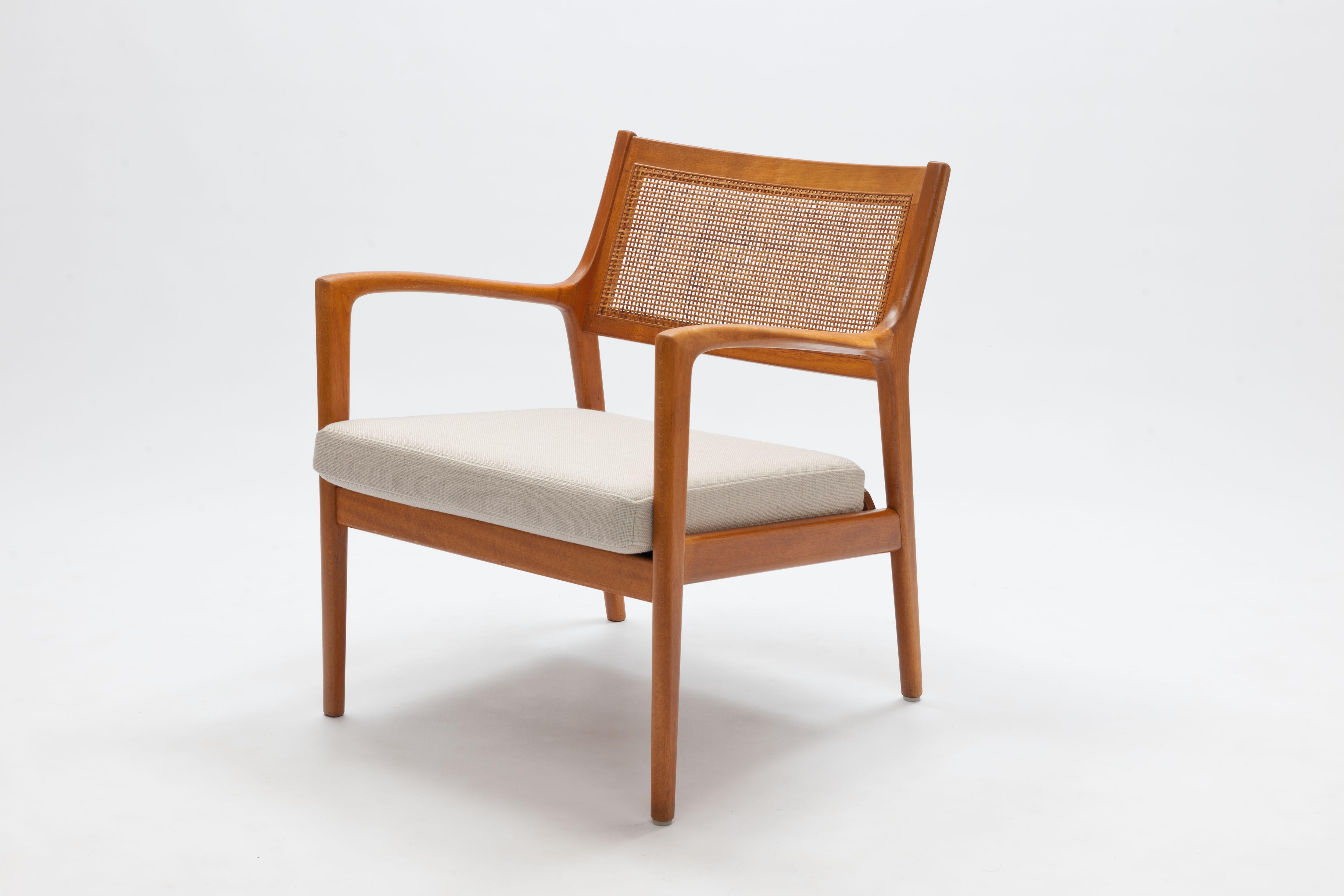 Scandinavian Modern Pair of Swedish Beech and Cane Lounge Chairs by Karl Erik Ekselius