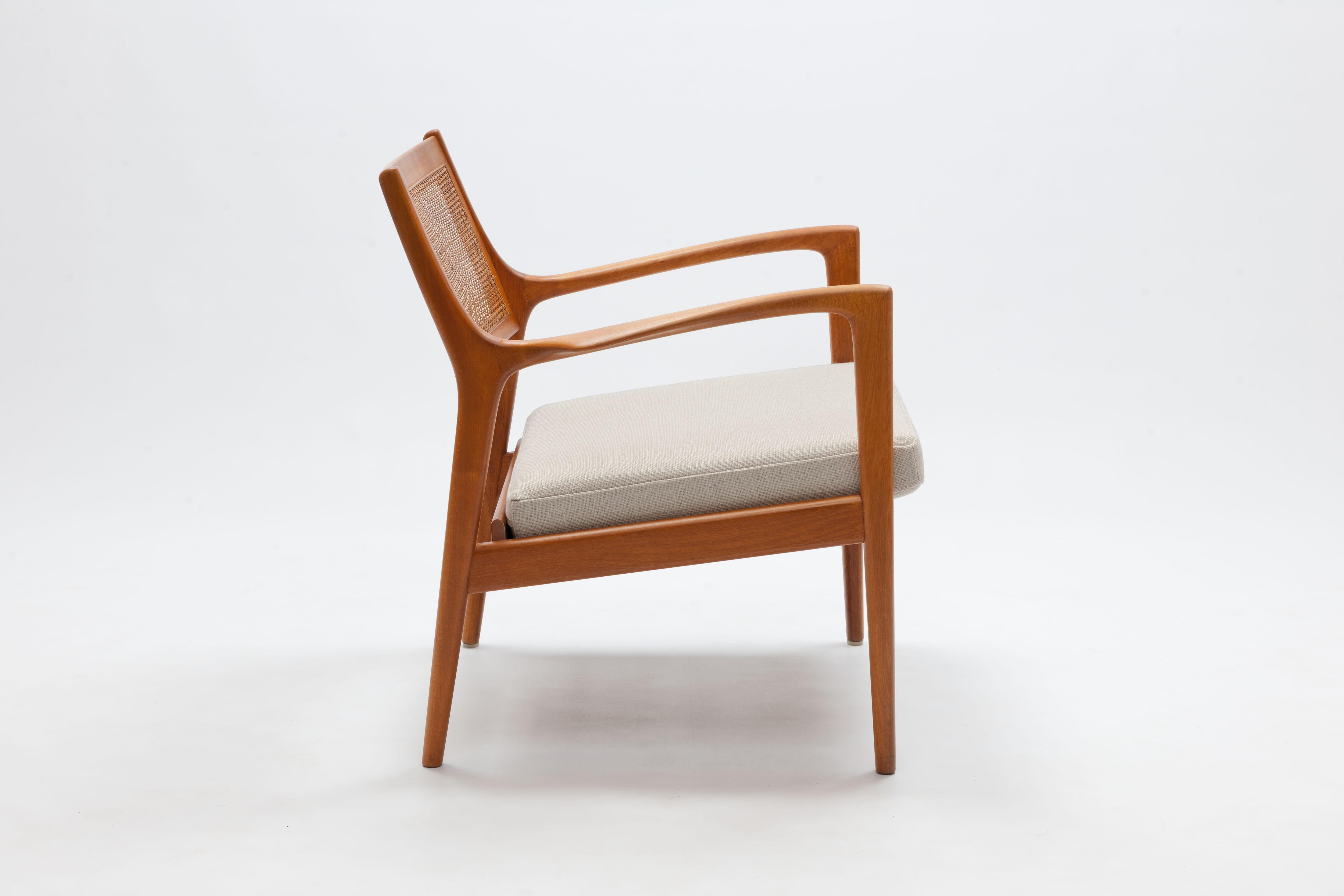 Pair of Swedish Beech and Cane Lounge Chairs by Karl Erik Ekselius 1