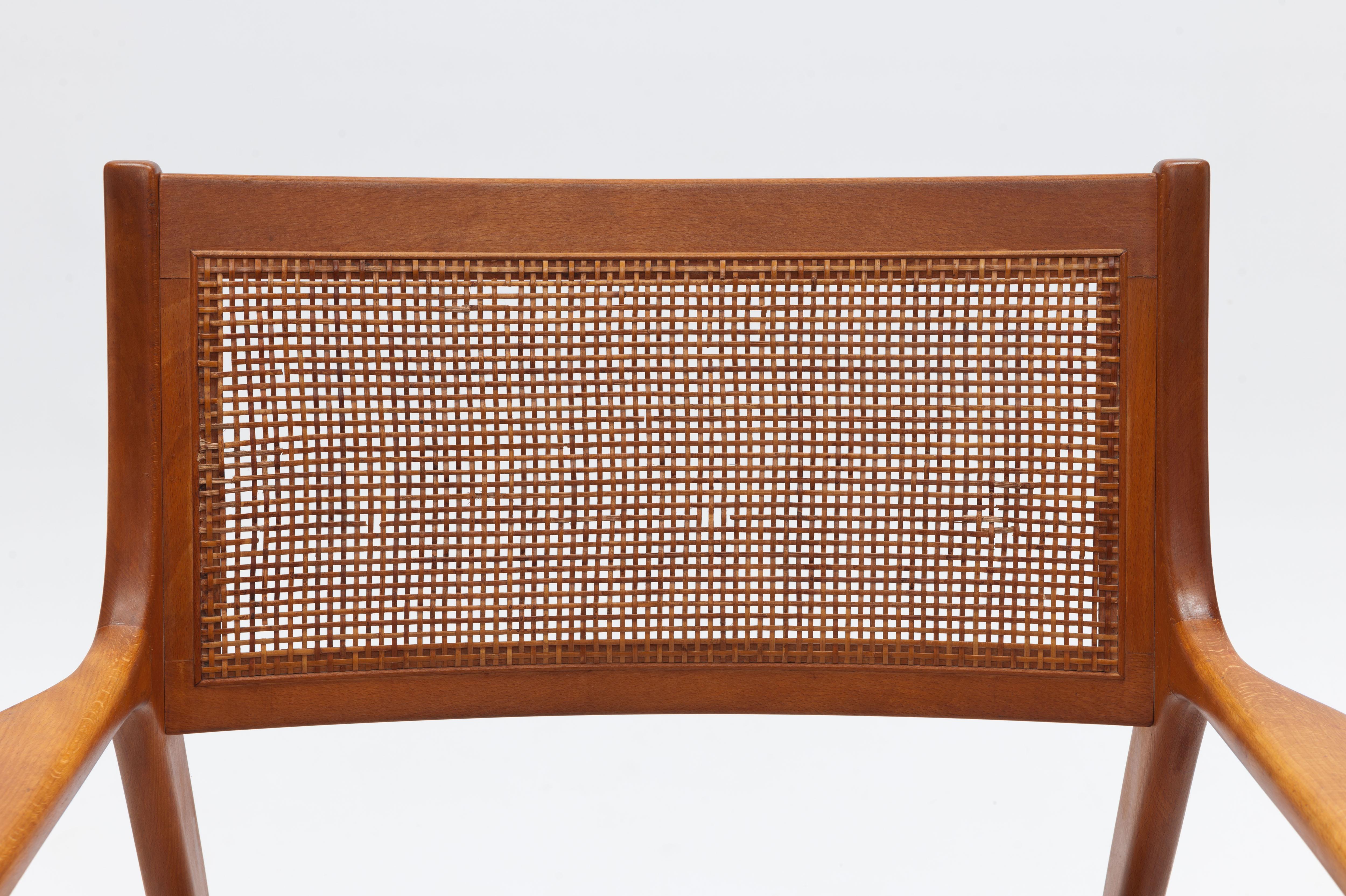 Pair of Swedish Beech and Cane Lounge Chairs by Karl Erik Ekselius 4