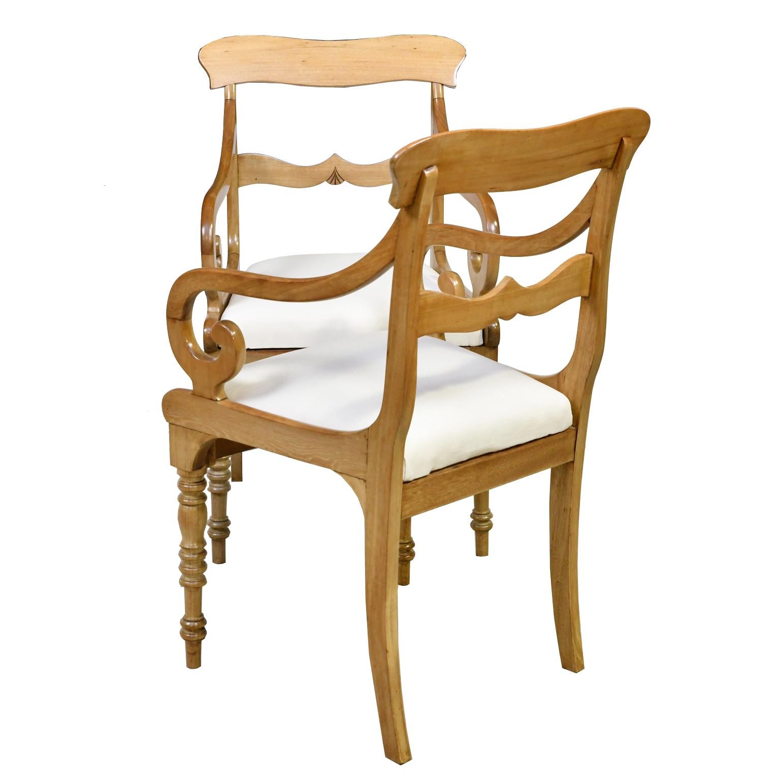 Upholstery Pair of Swedish Biedermeier/Karl Johan Armchairs in Walnut w/ Upholstered Seats